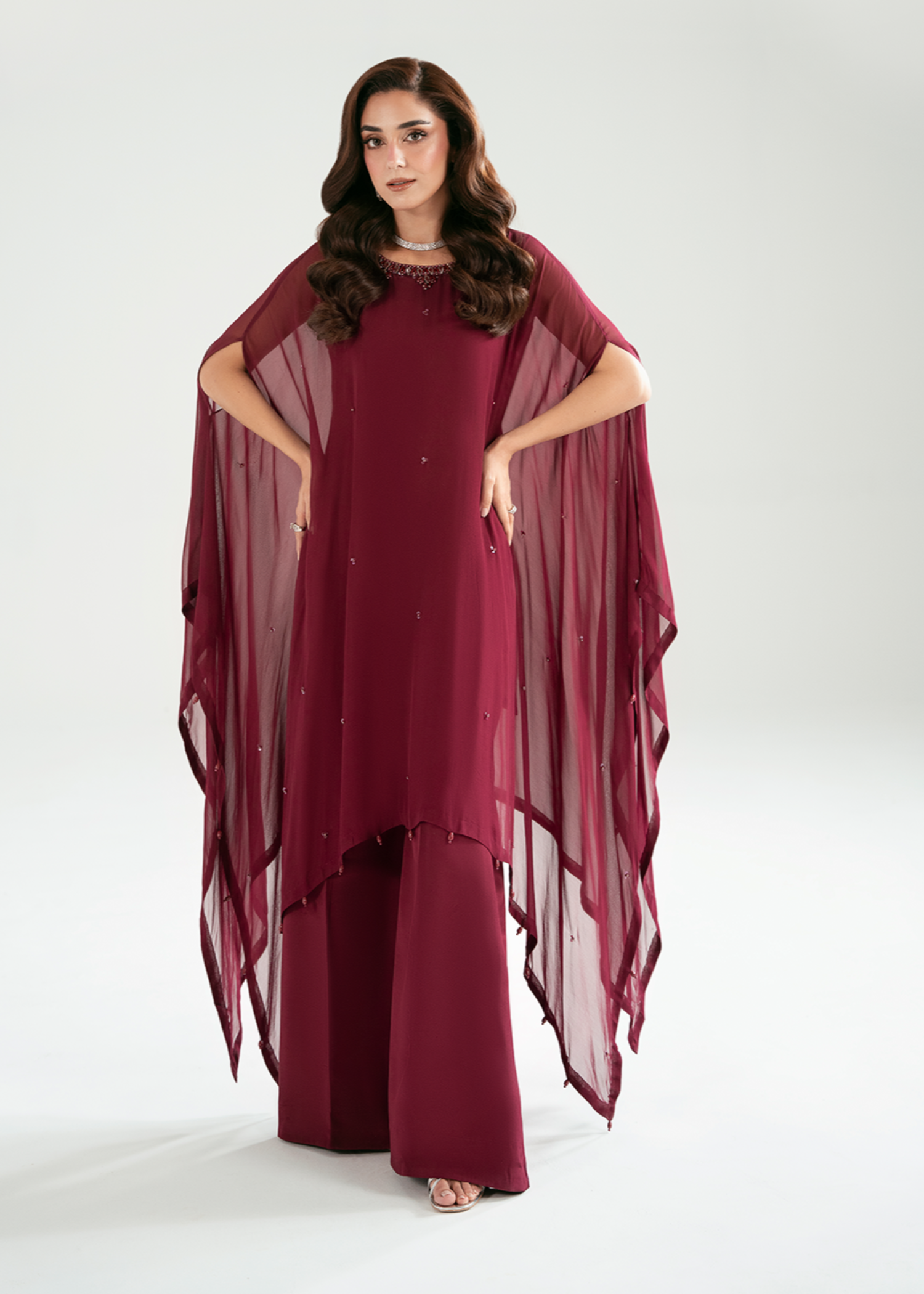 chiffon Kaftan in Maroon