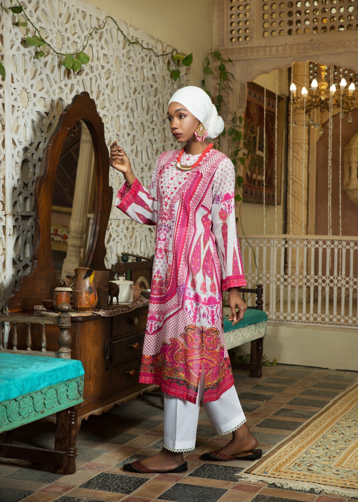 lawn Kurti in Hot pink, pink