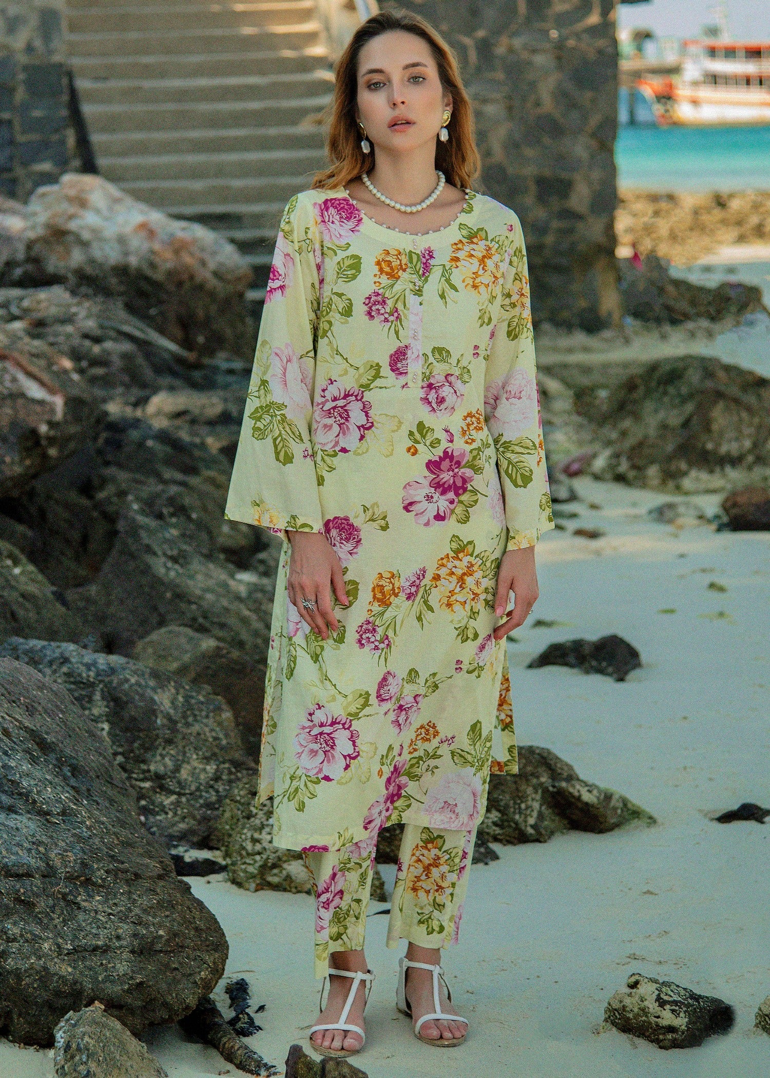 lawn cotton Co Ord Sets in Pale yellow