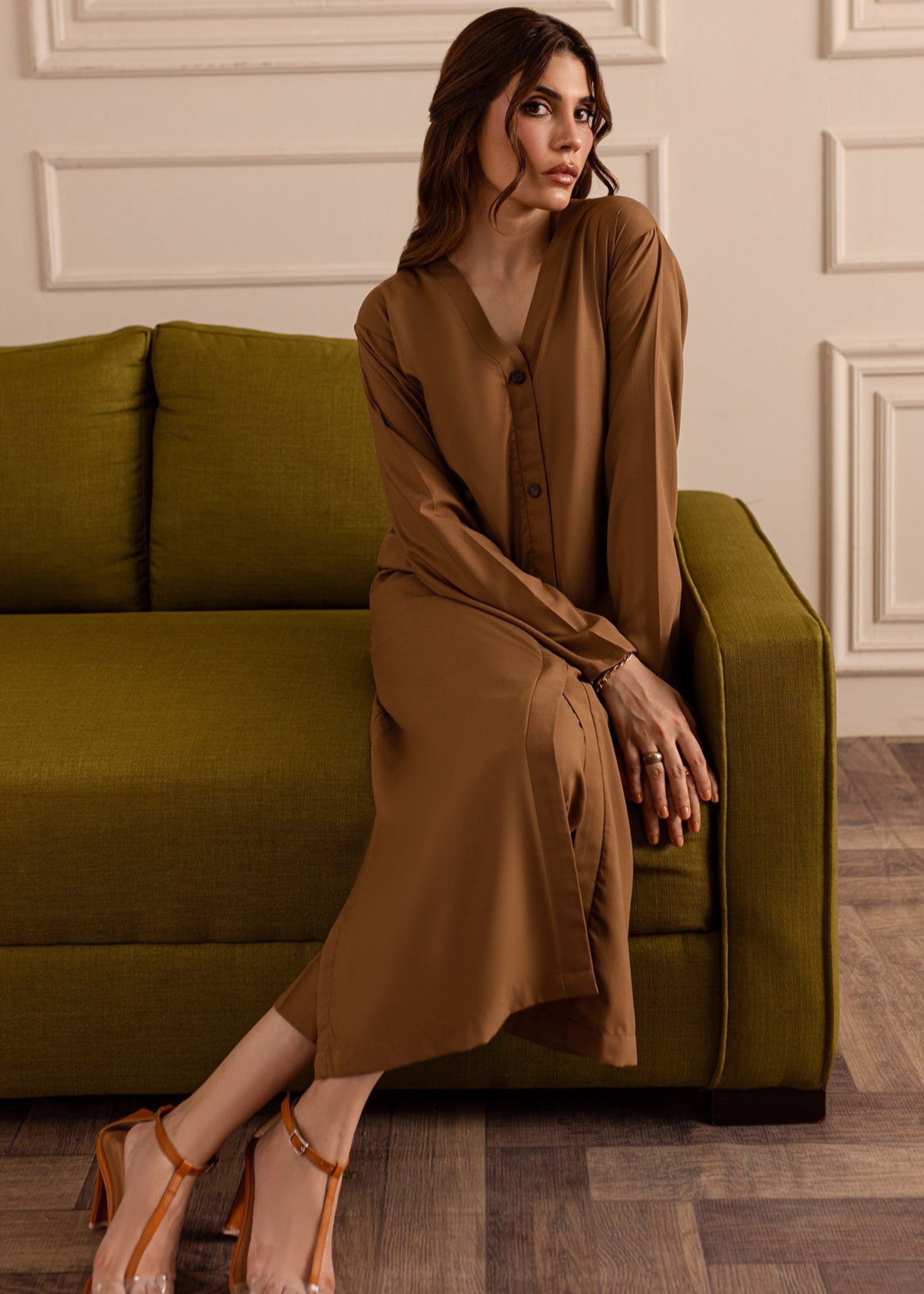 blended cambric Kurta Set in Brown