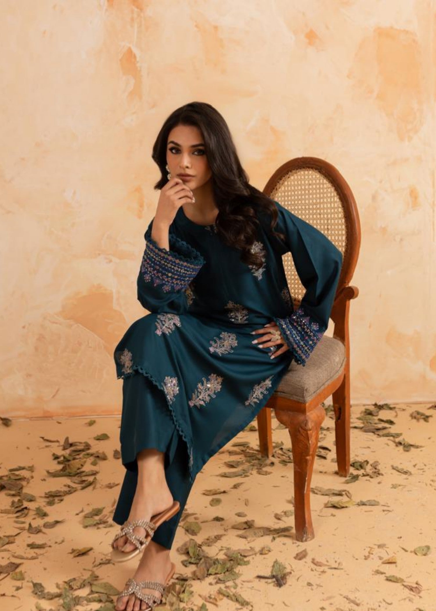 lawn Kurta Set in Eucalyptus green