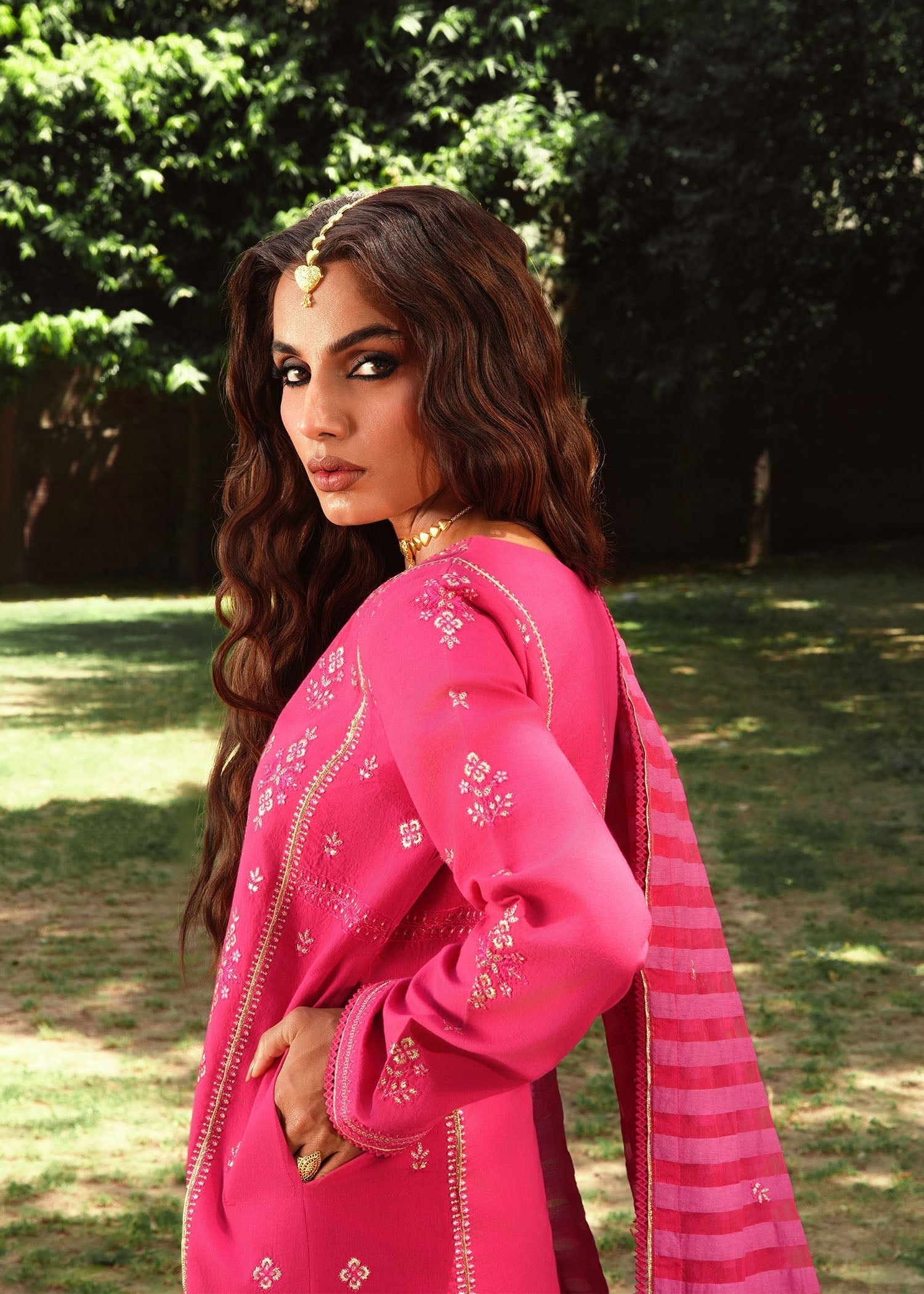 lawn Kurta Set in Fuchsia