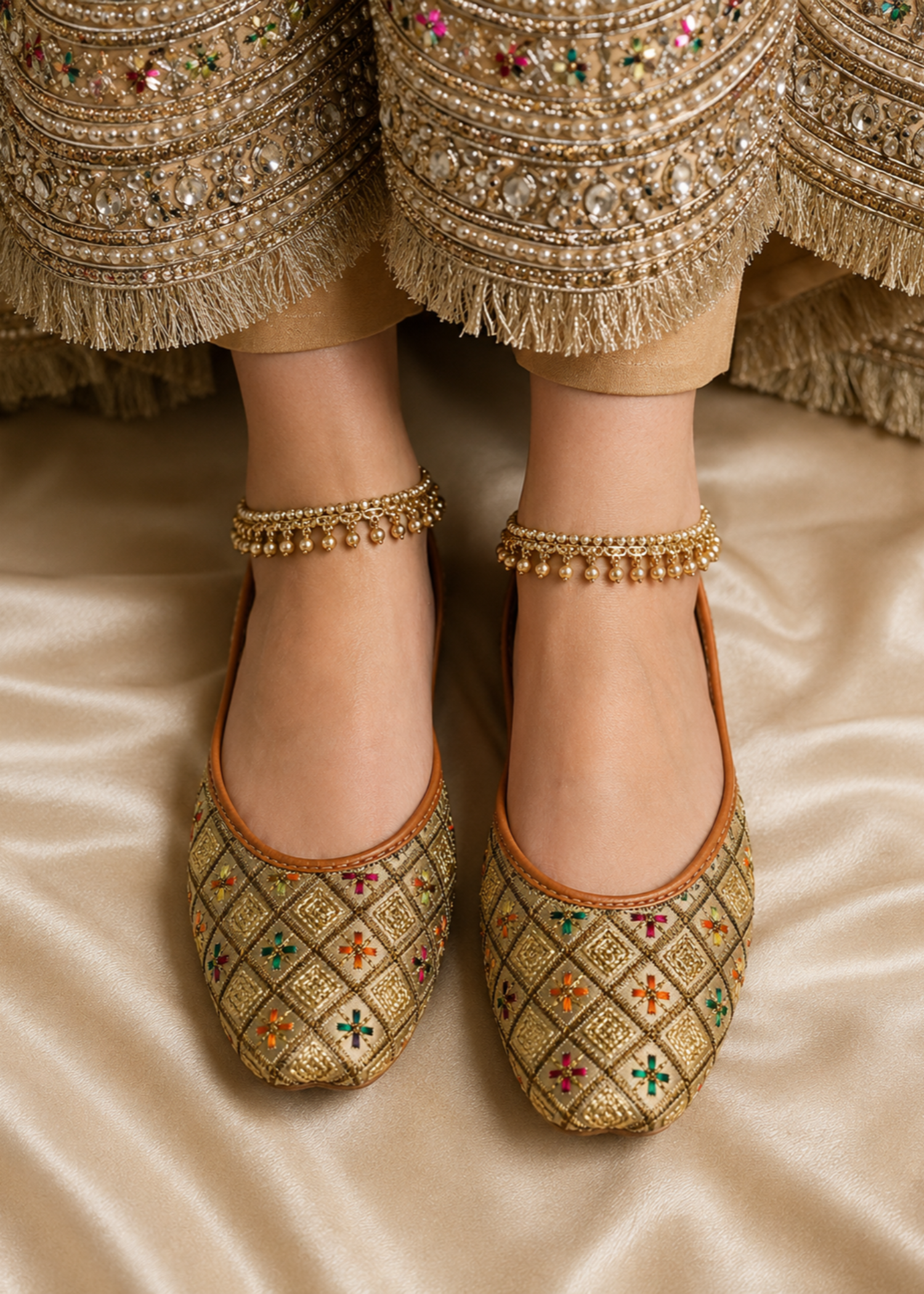 Khussa in Multi, gold by - High Quality Women Khussa QYA0027
