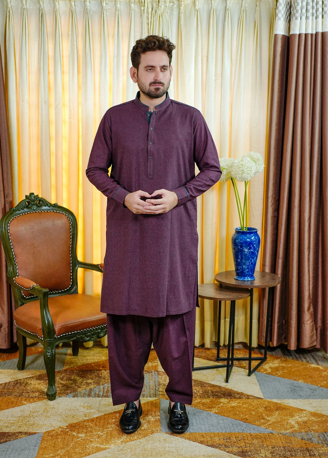 cotton viscose Shalwar Kameez in Burgundy