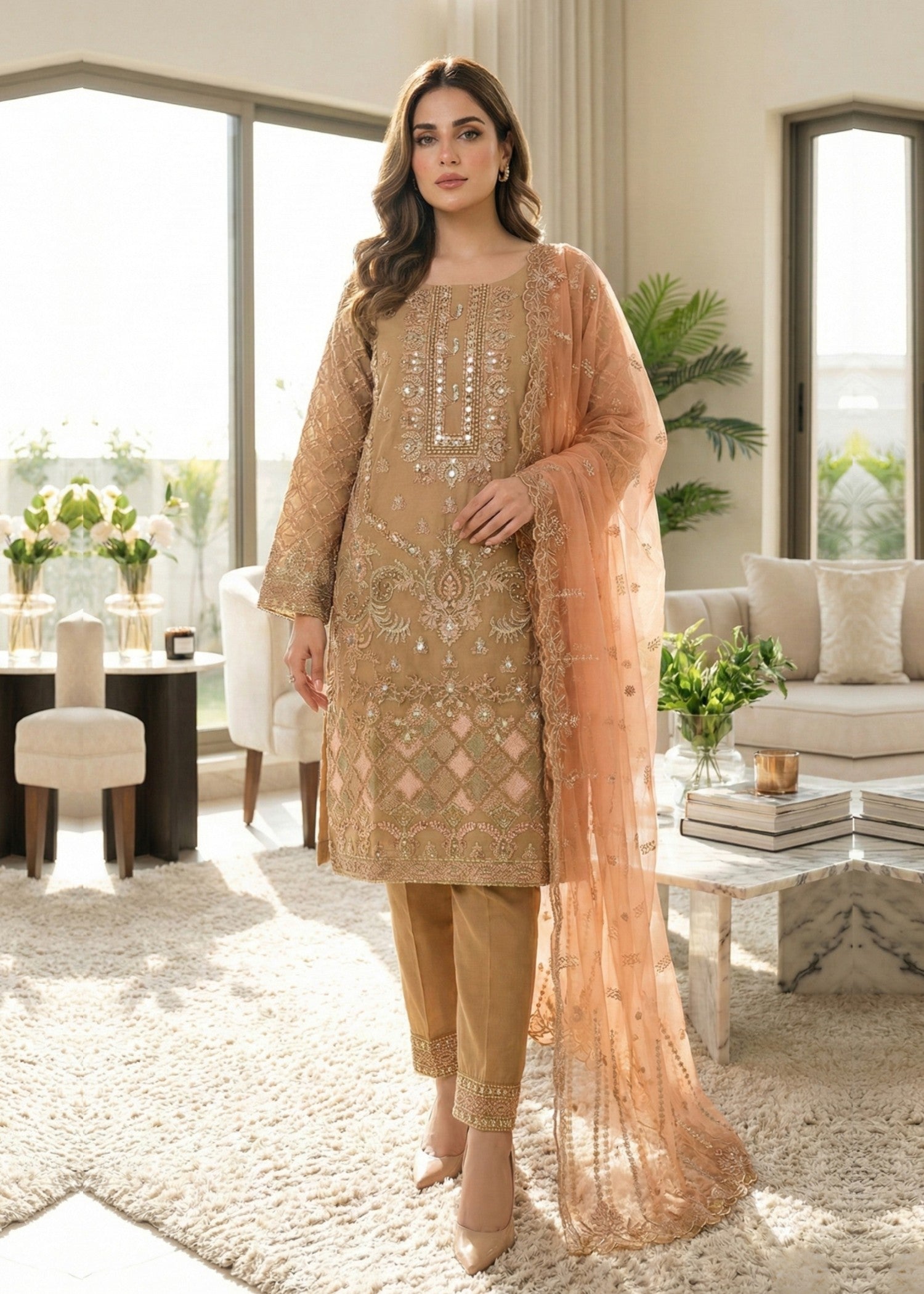 organza Kurta Set in Mari gold