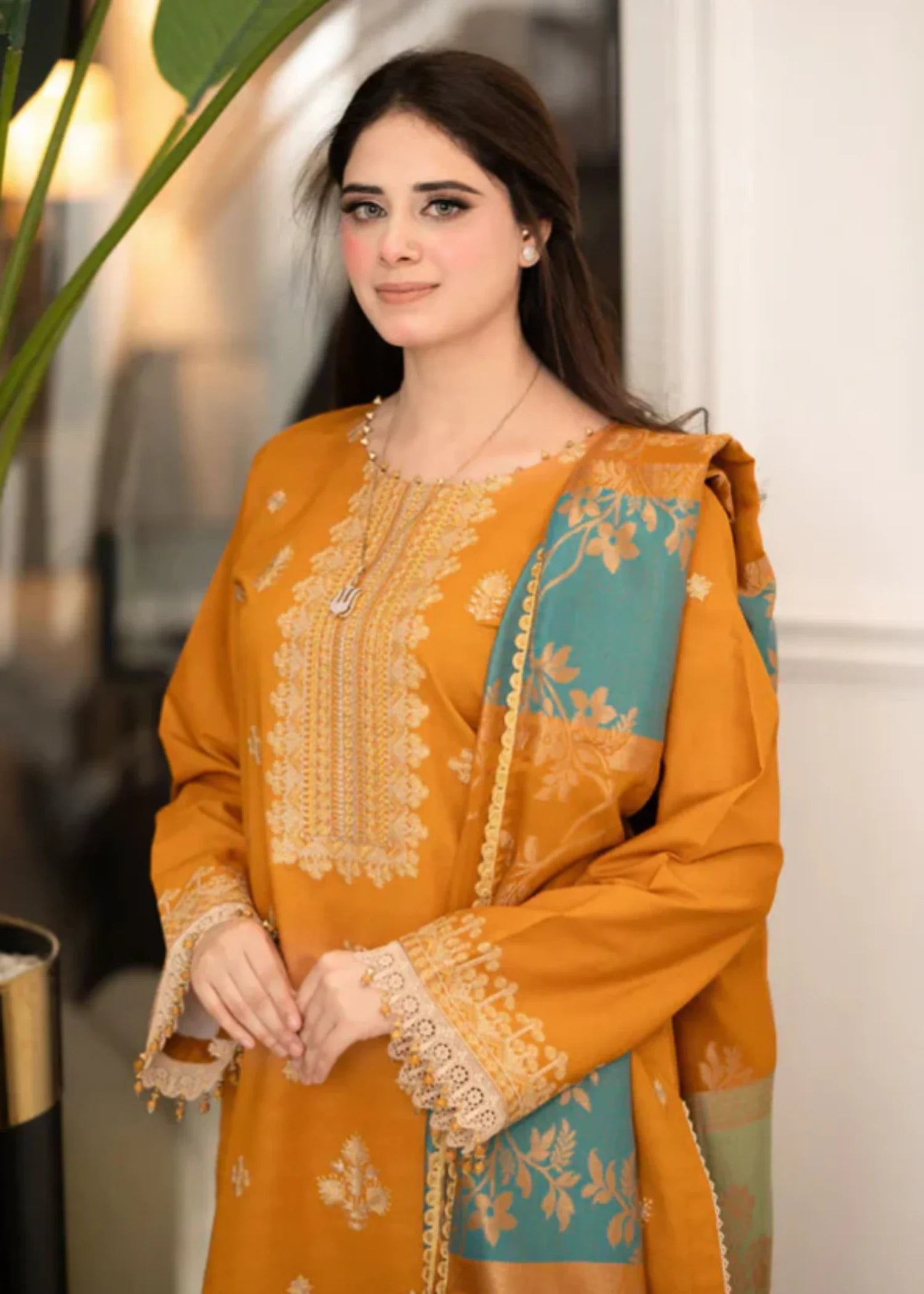 dhanak Kurta Set in Goldenrod