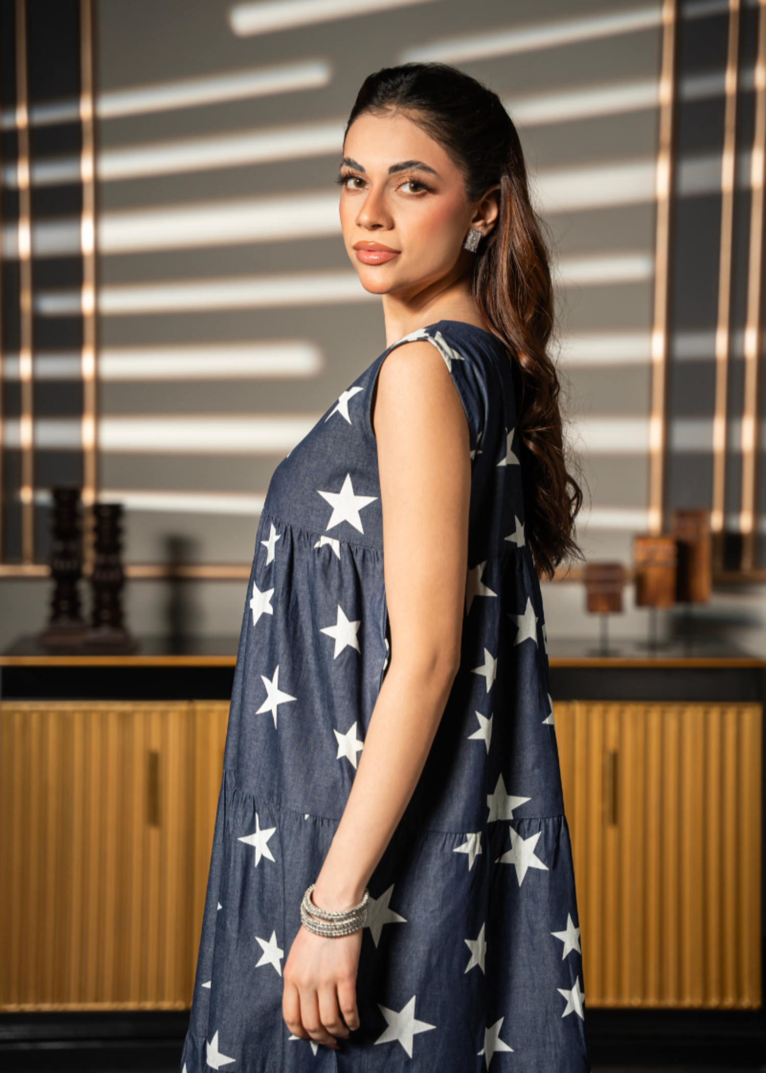 denim-like chambray Dress in Navy blue