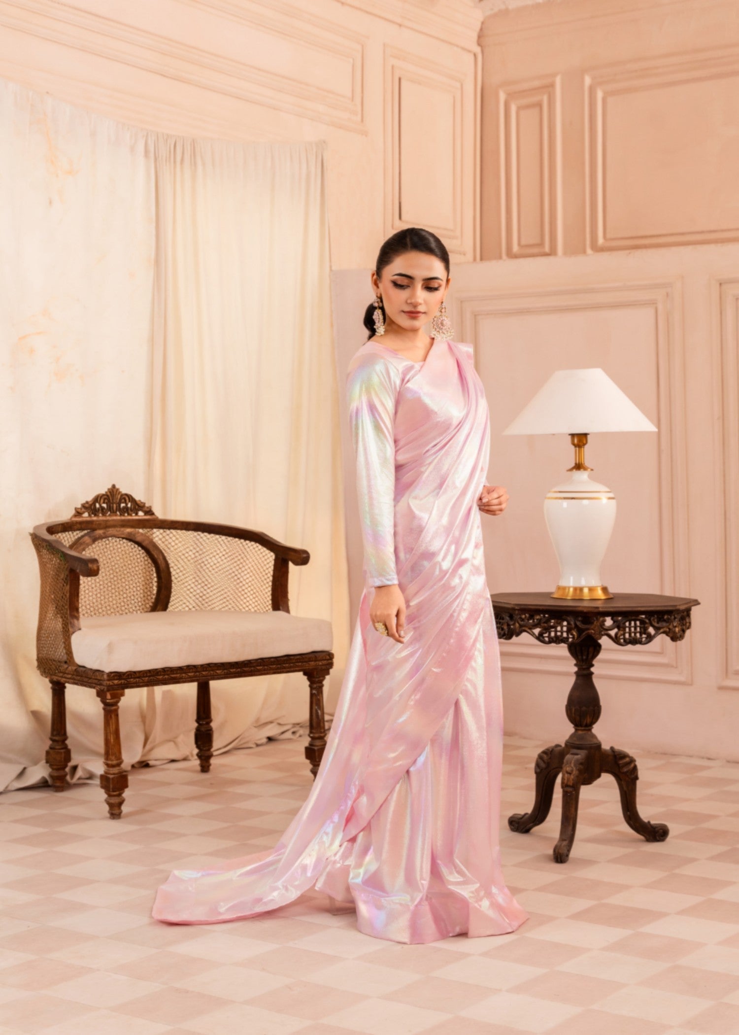 silk Saree in Baby pink