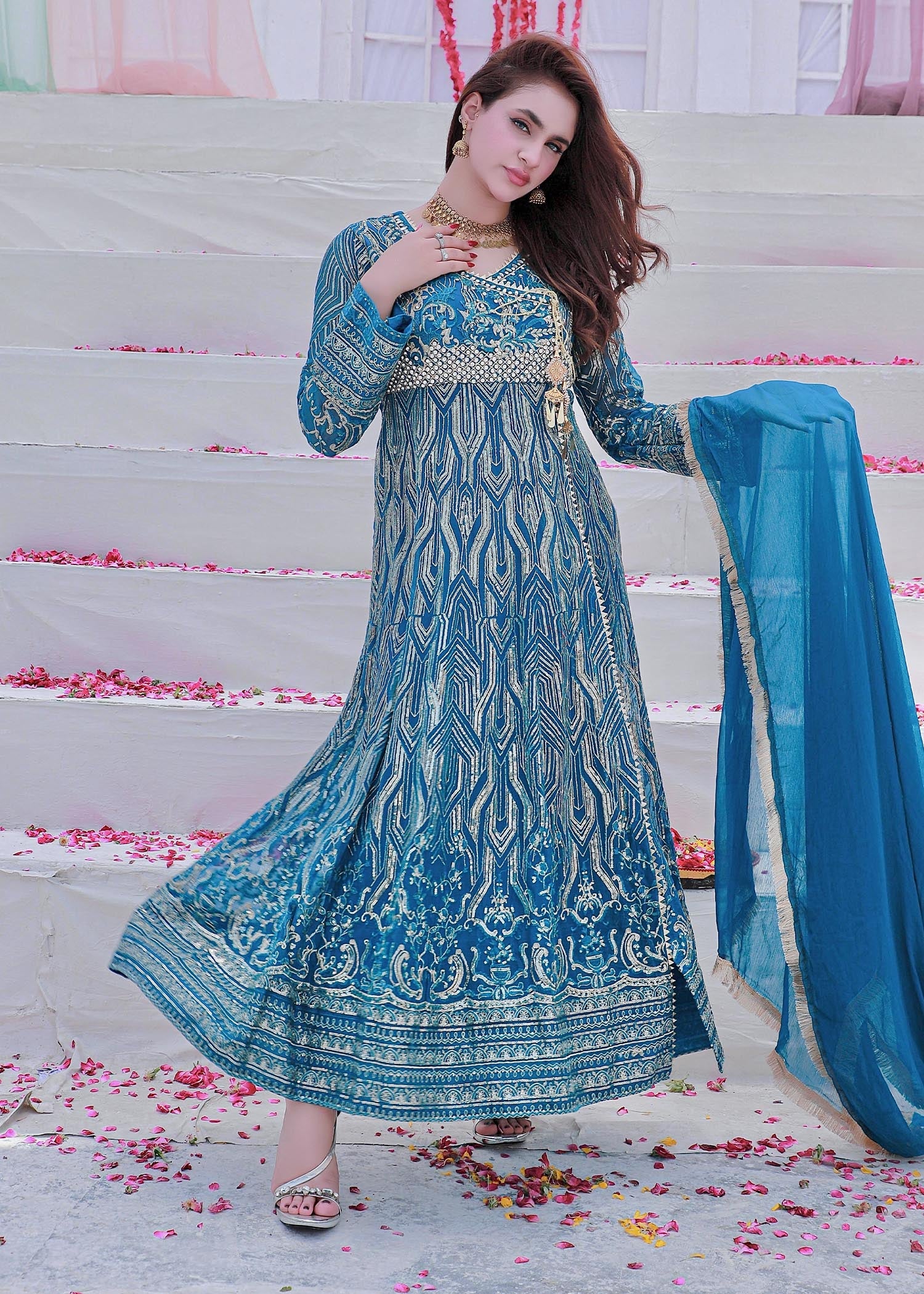 chiffon Angrakha in Blue