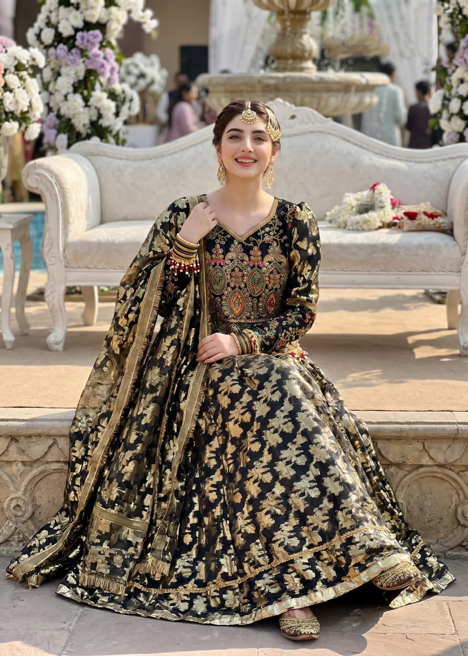 organza Lehenga in Black, gold