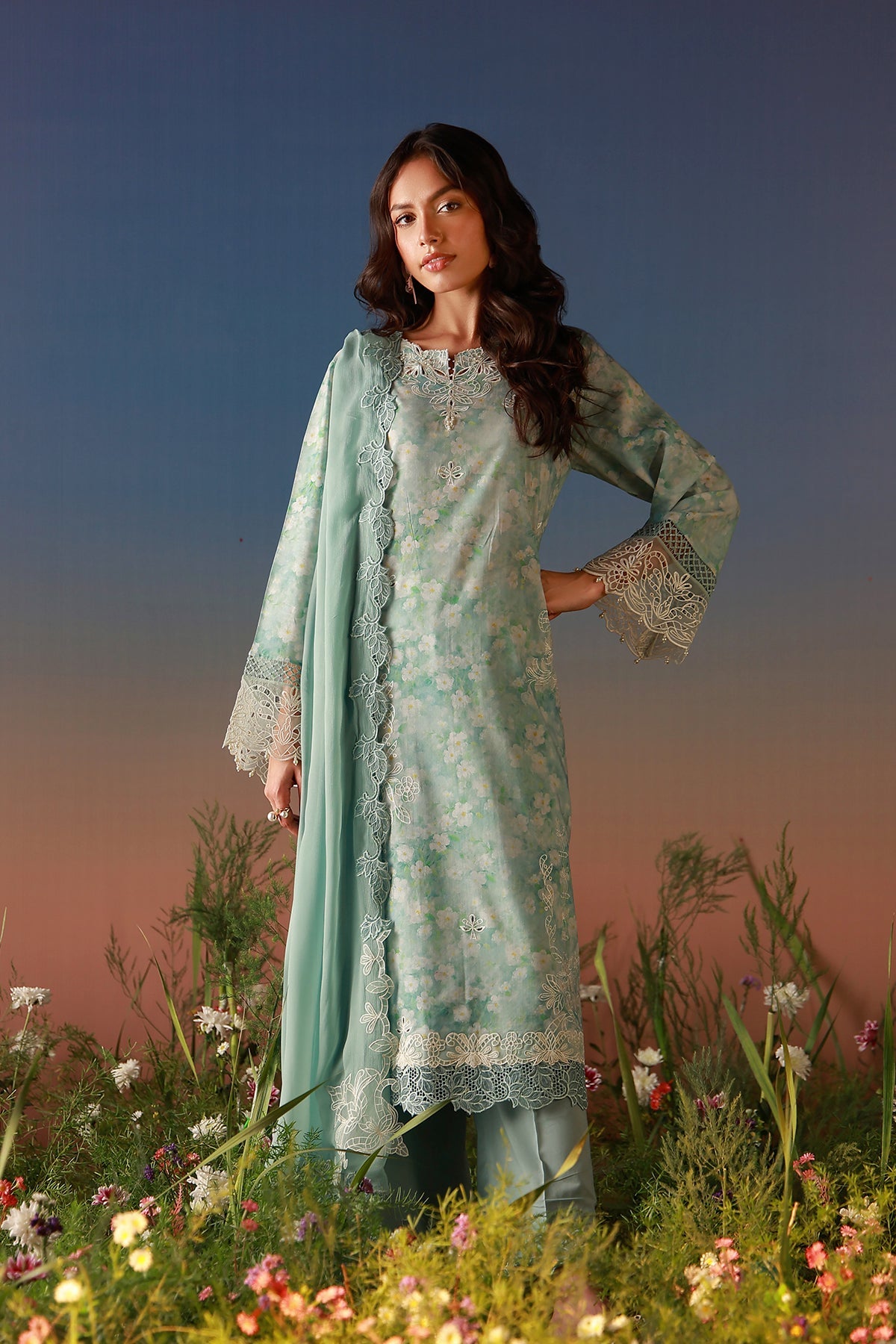 Mirha Lawn – Pale Azure