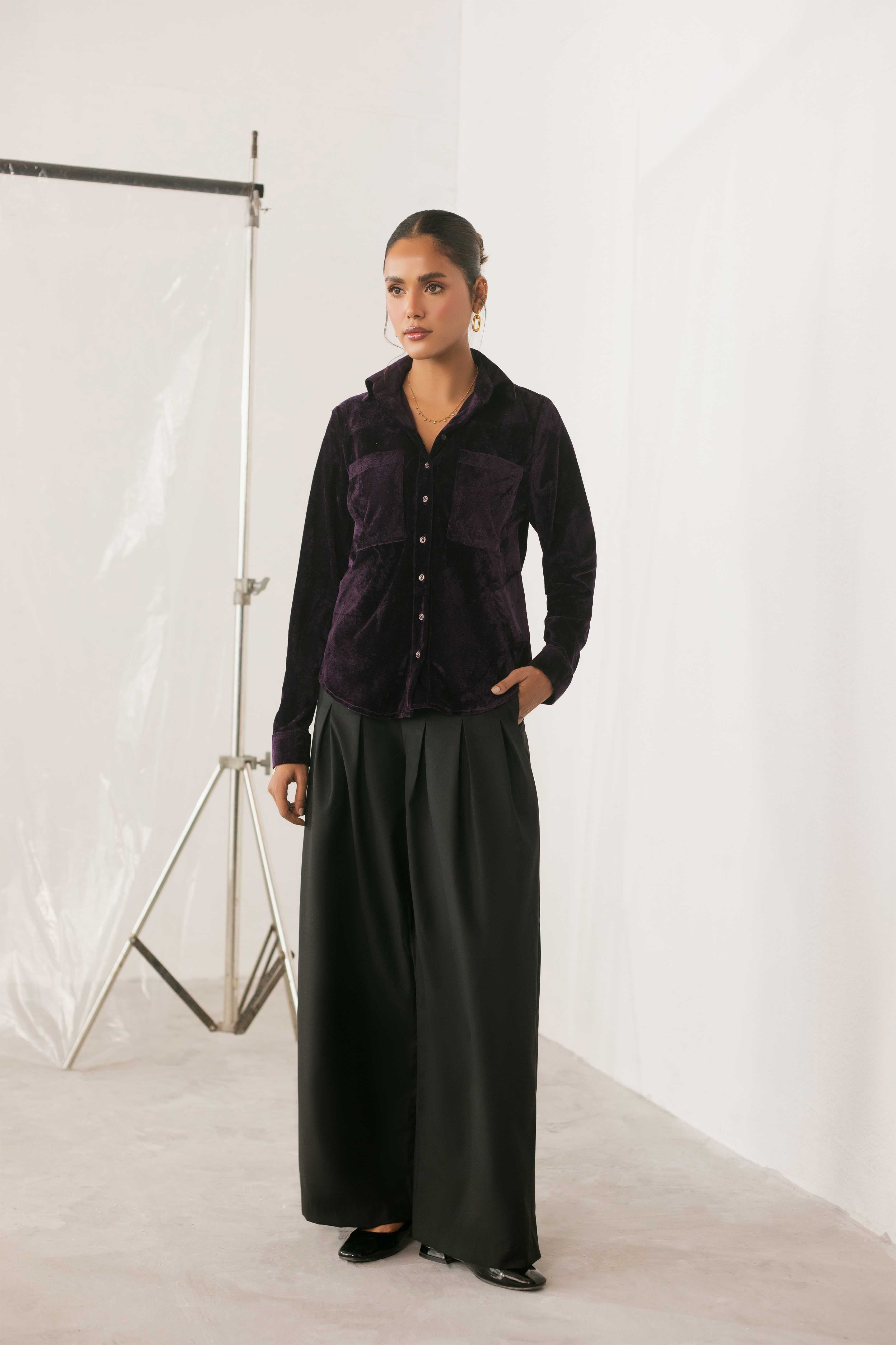 satin polyester Top in Purple