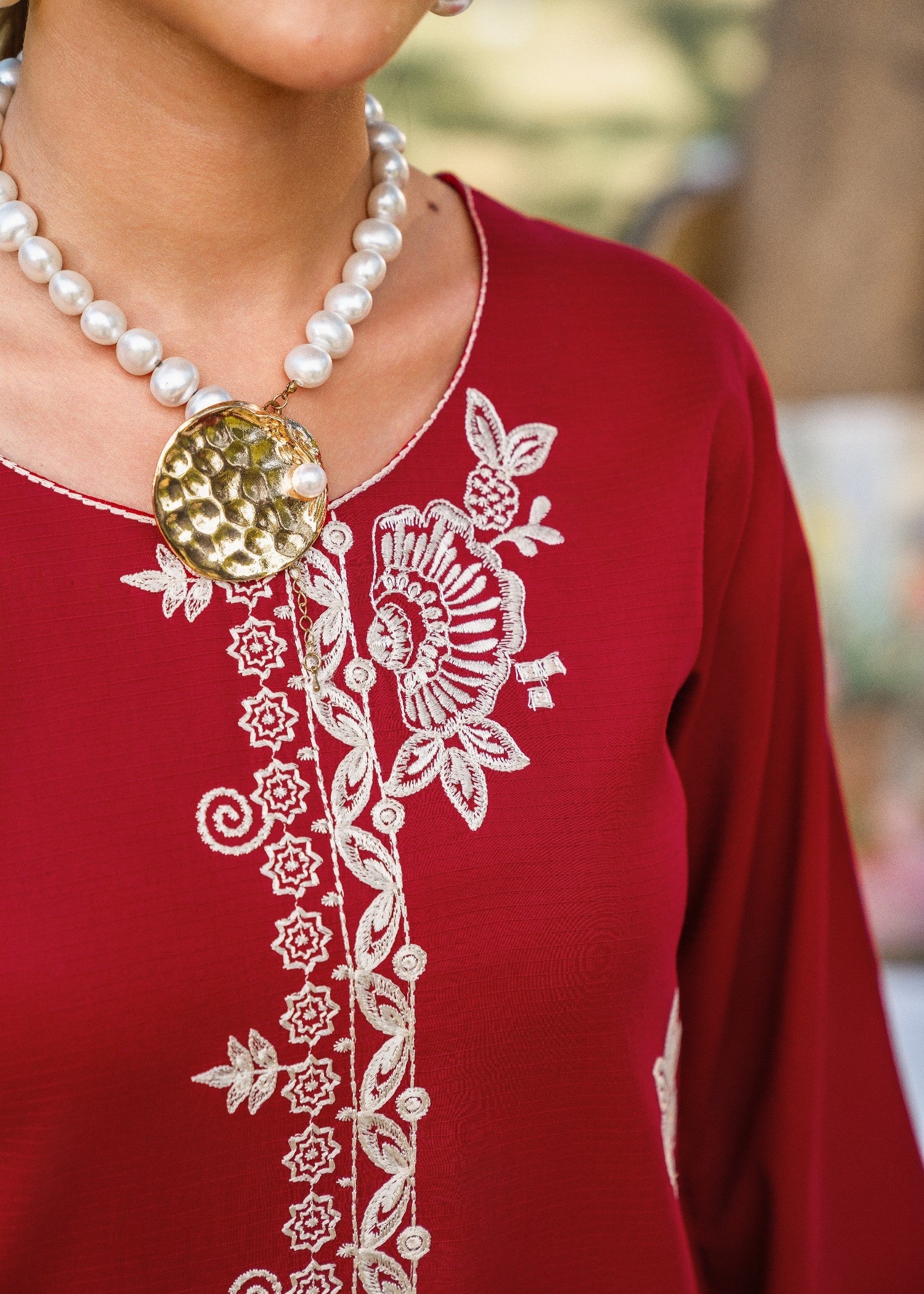 textured lawn Kurta Set in Carmine