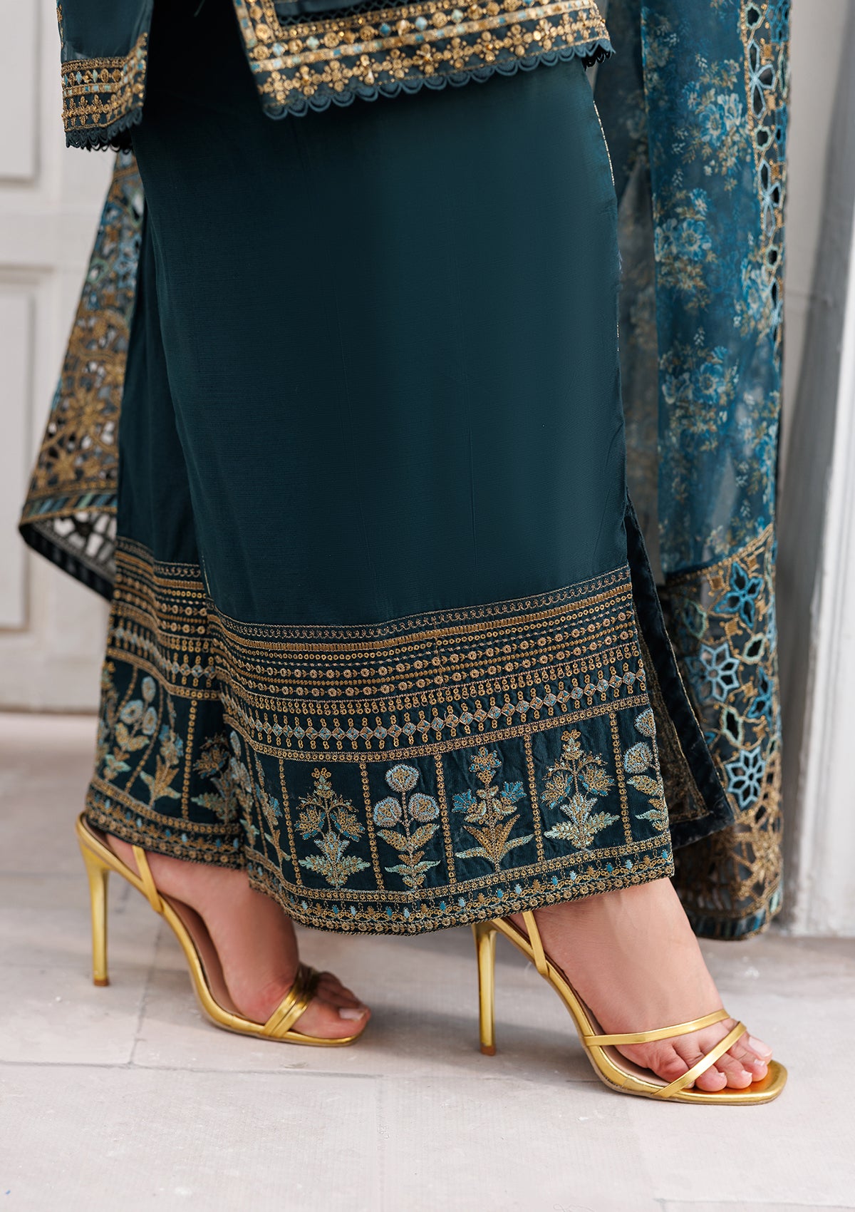 organza Kurta Set in Pine green