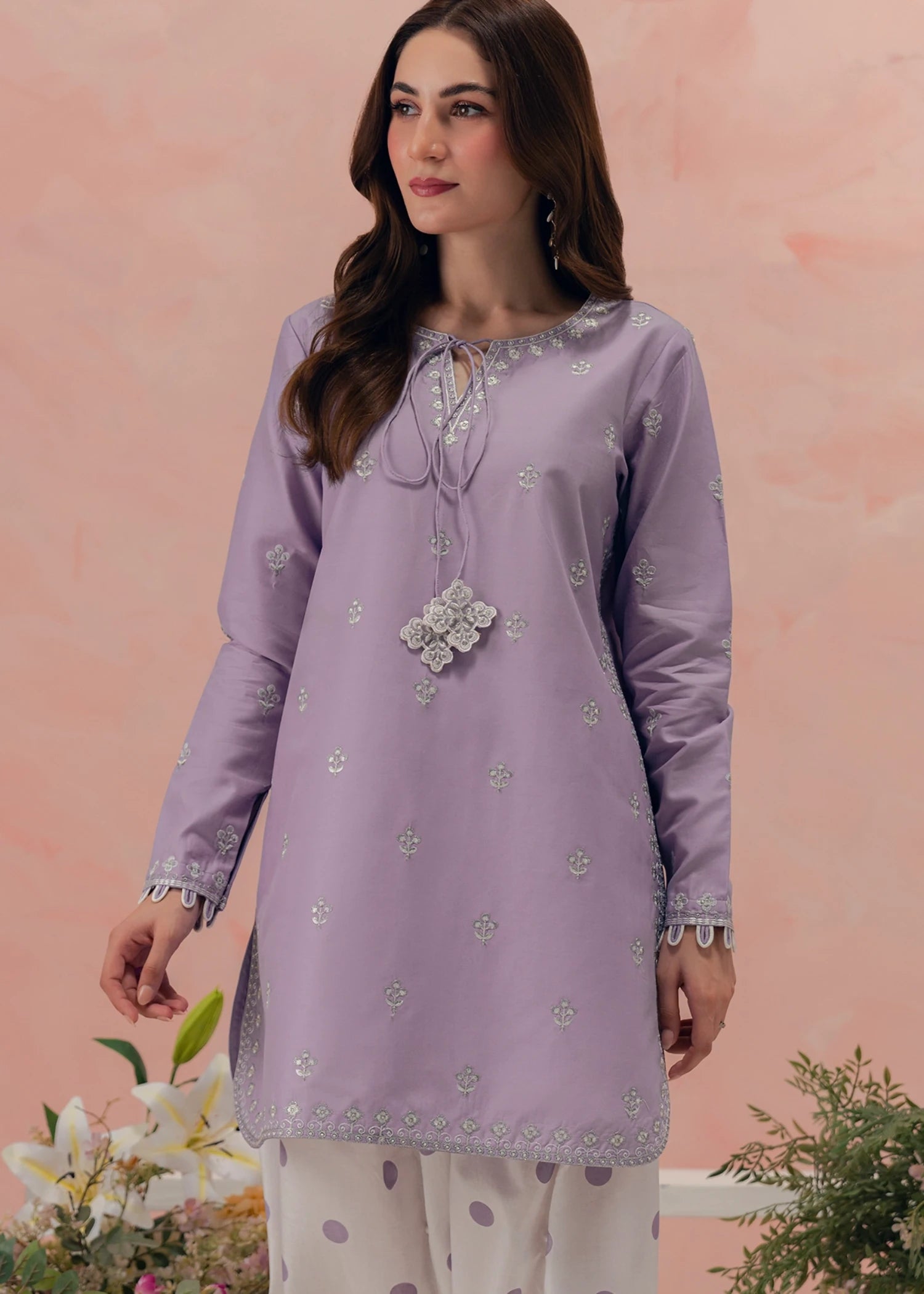 lawn cotton Kurta Set in Purple mountain majesty