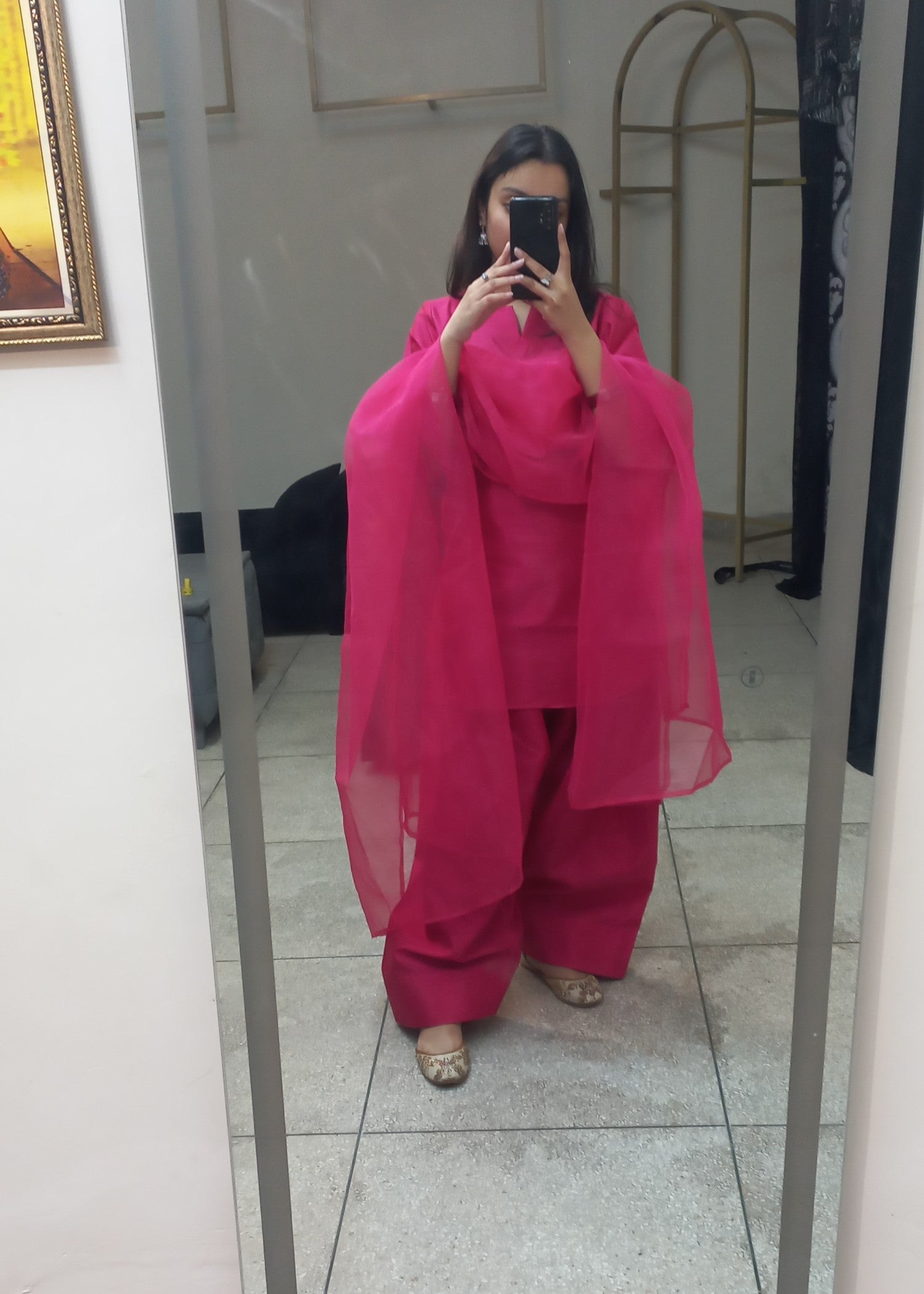 silk Kurta Set in Fuchsia pink