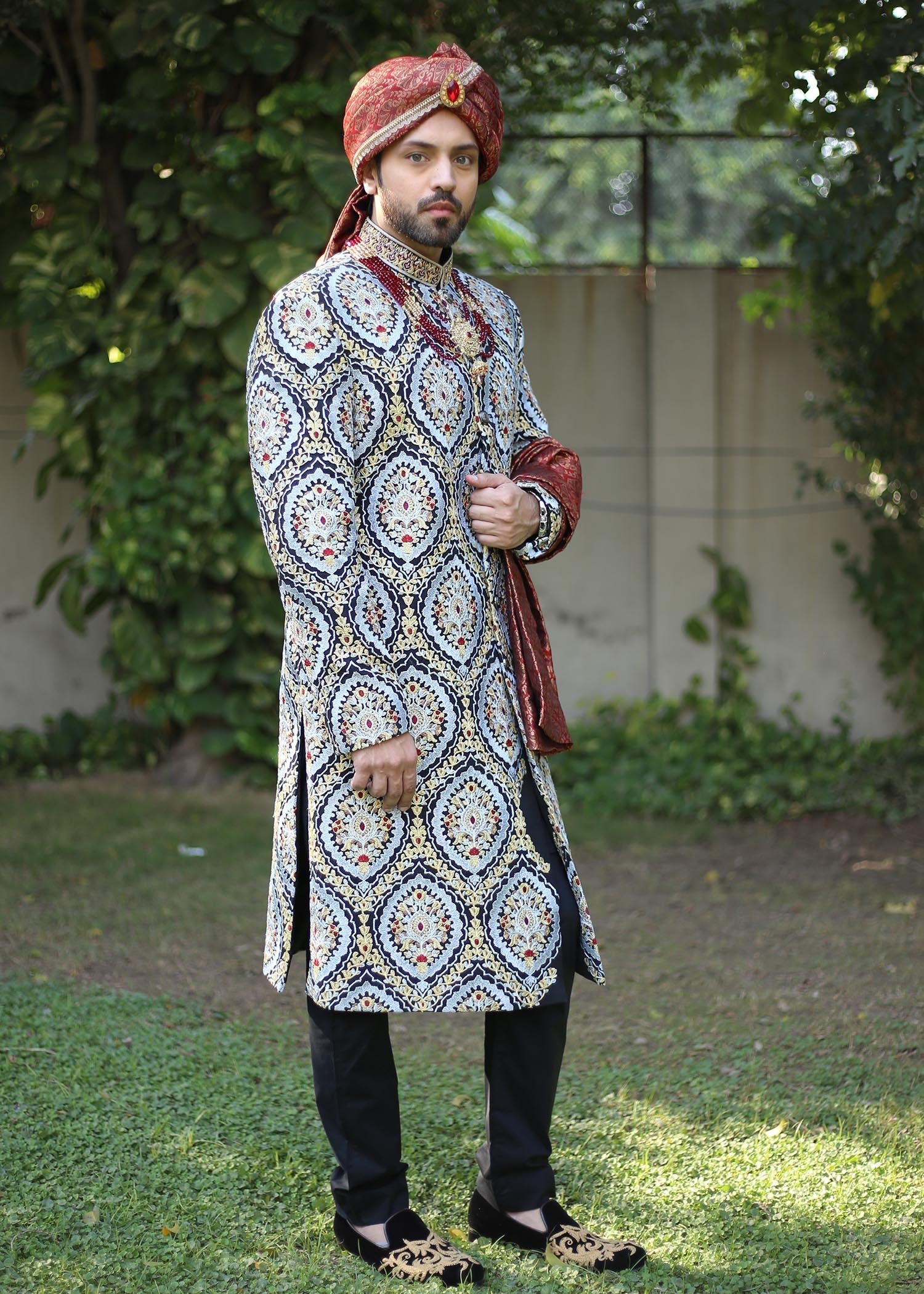 silk Sherwani in Multi