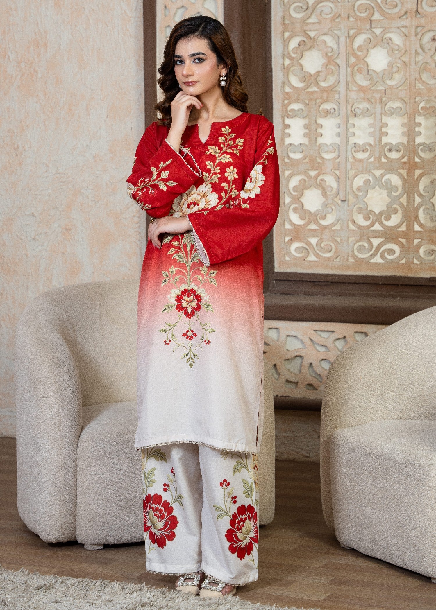 poly viscose Co Ord Sets in Red