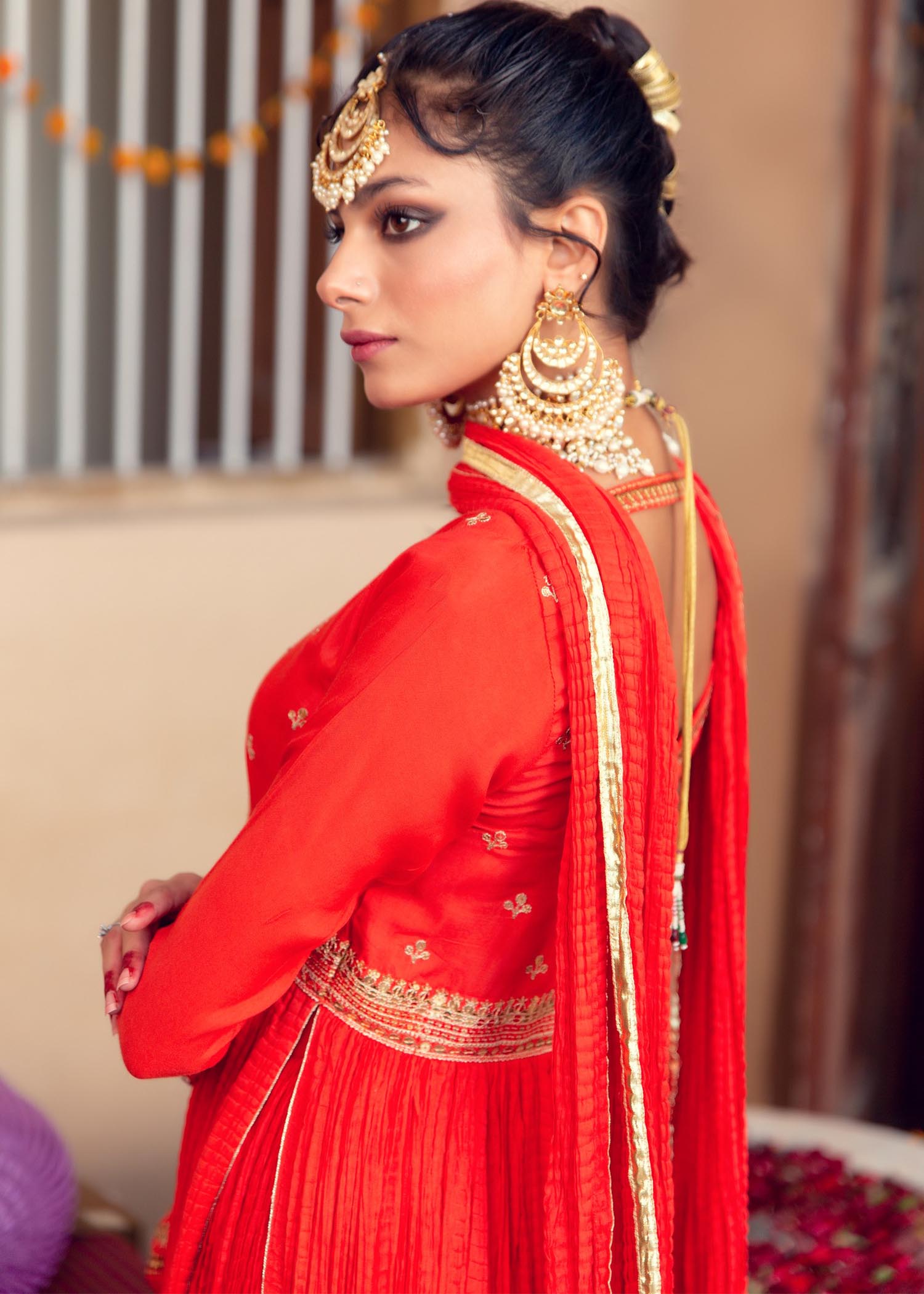 cotton silk Pishwas in Orange