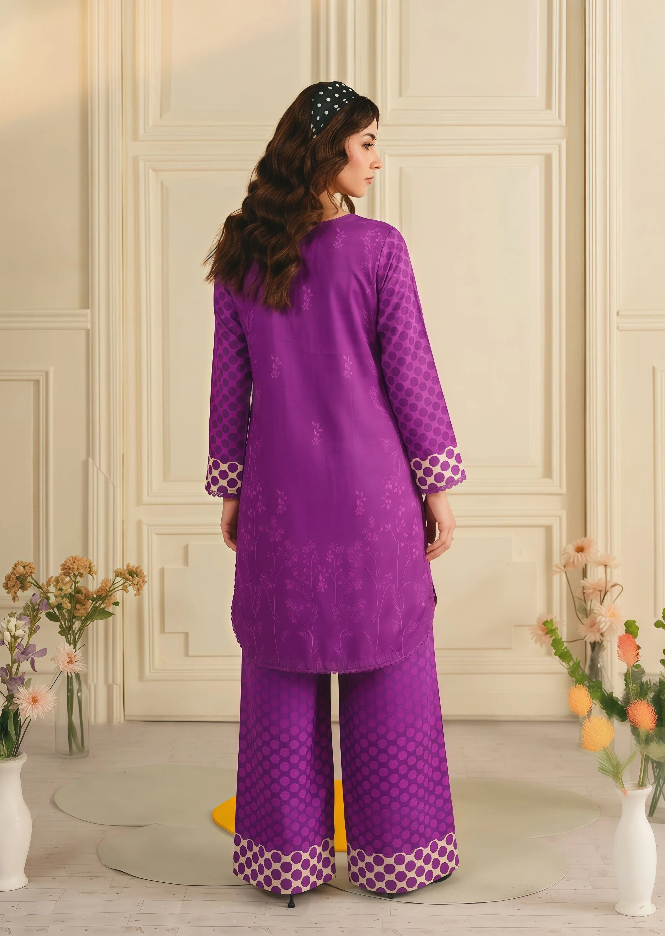 poly lawn Kurta Set in Purple