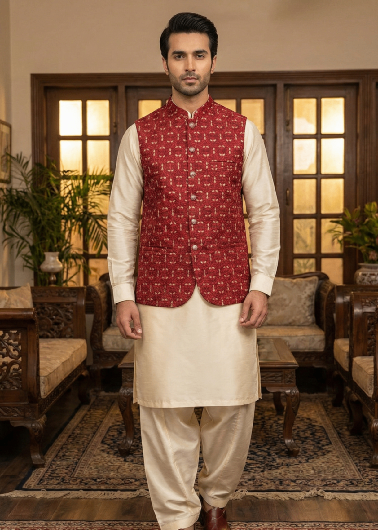 silk Waistcoat in Red