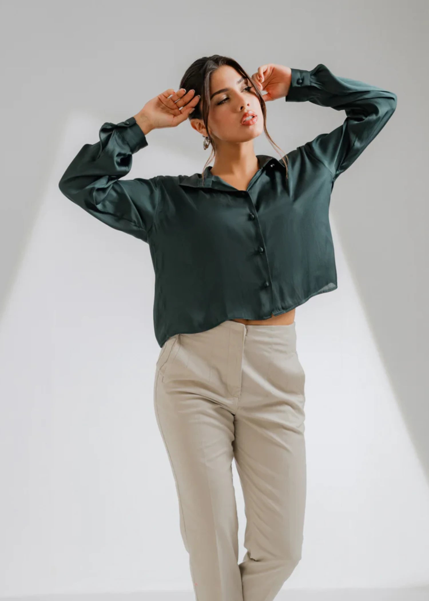 silk Top in Bottle green