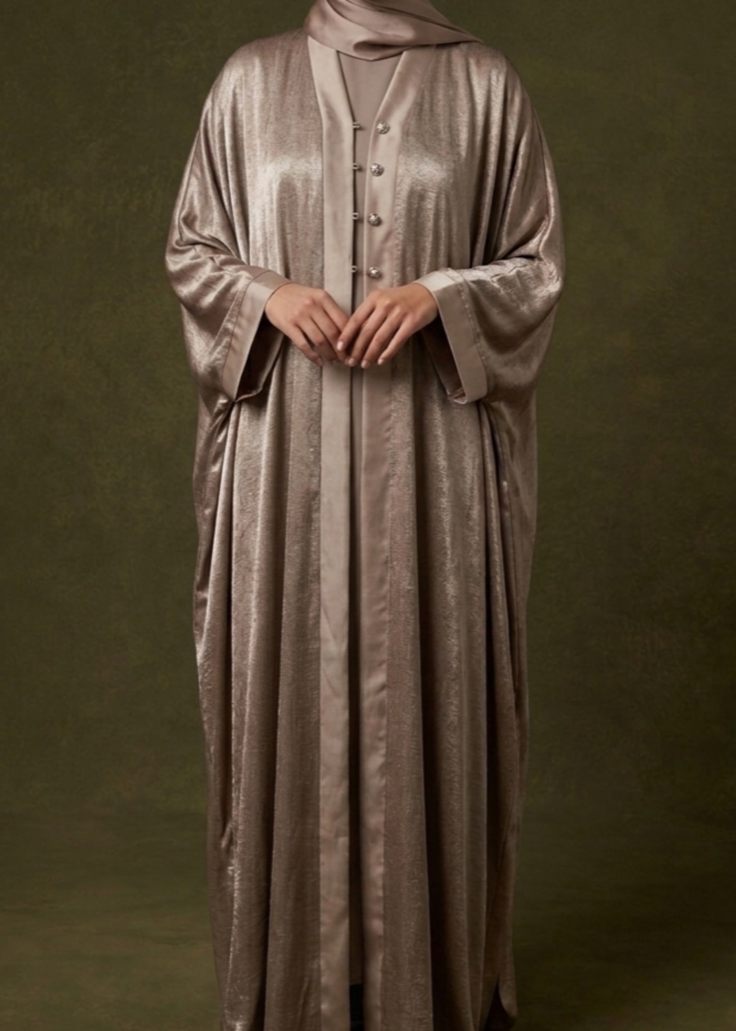 poly silk Abaya in Beige