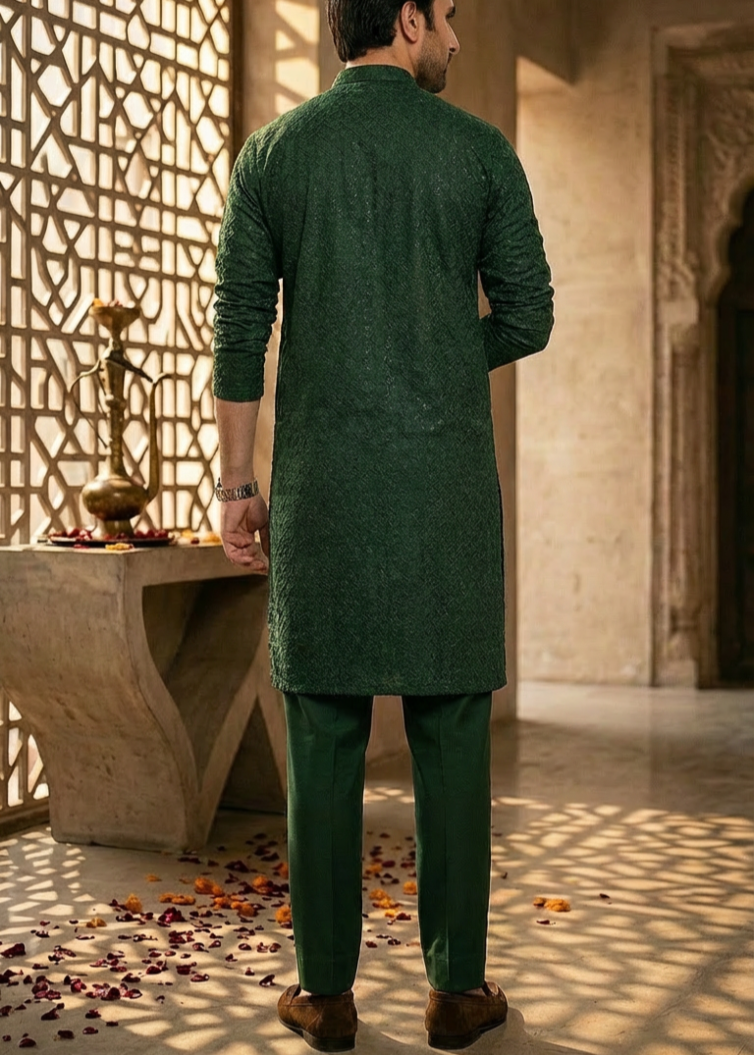 chikankari cotton Kurta Set in Bottle green