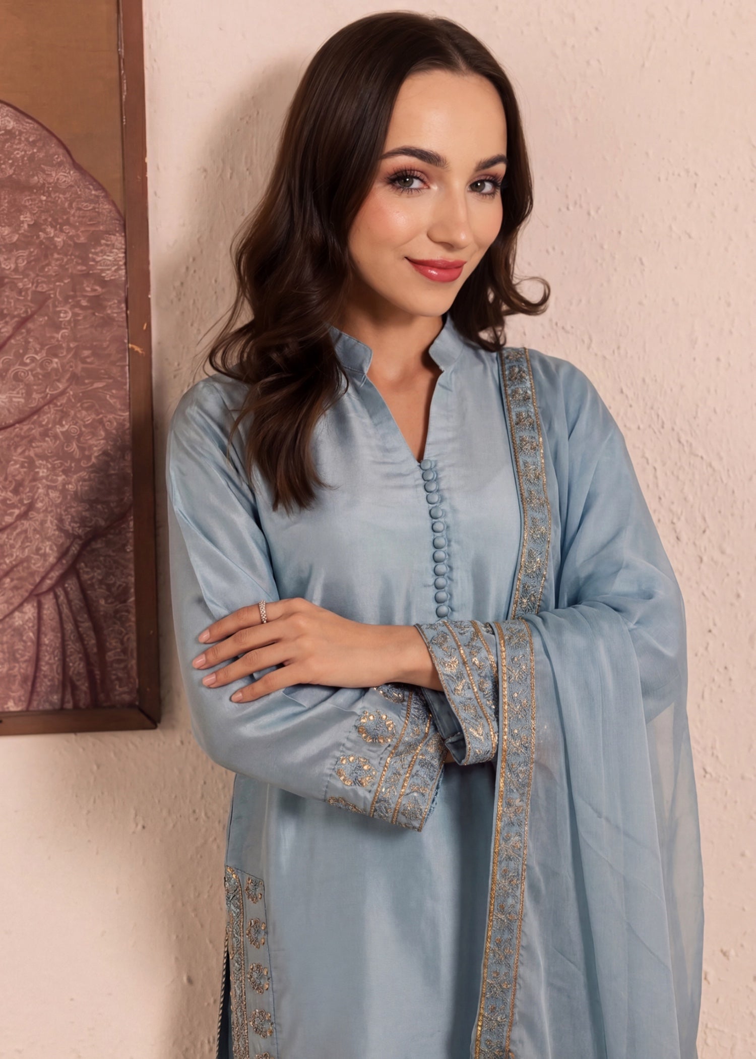 kattan silk Kurta Set in Ice blue