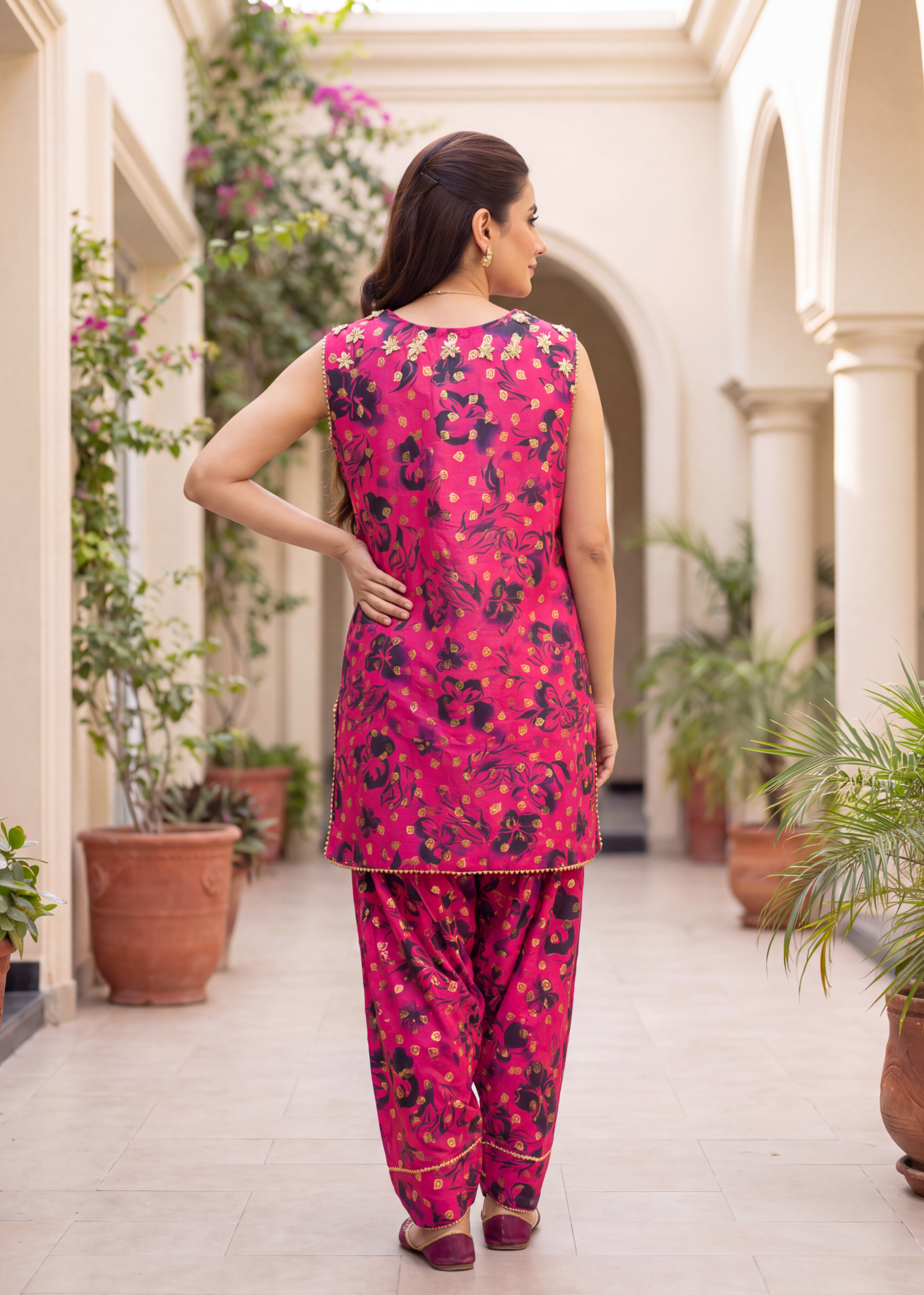 lawn Co Ord Sets in Black, raspberry pink
