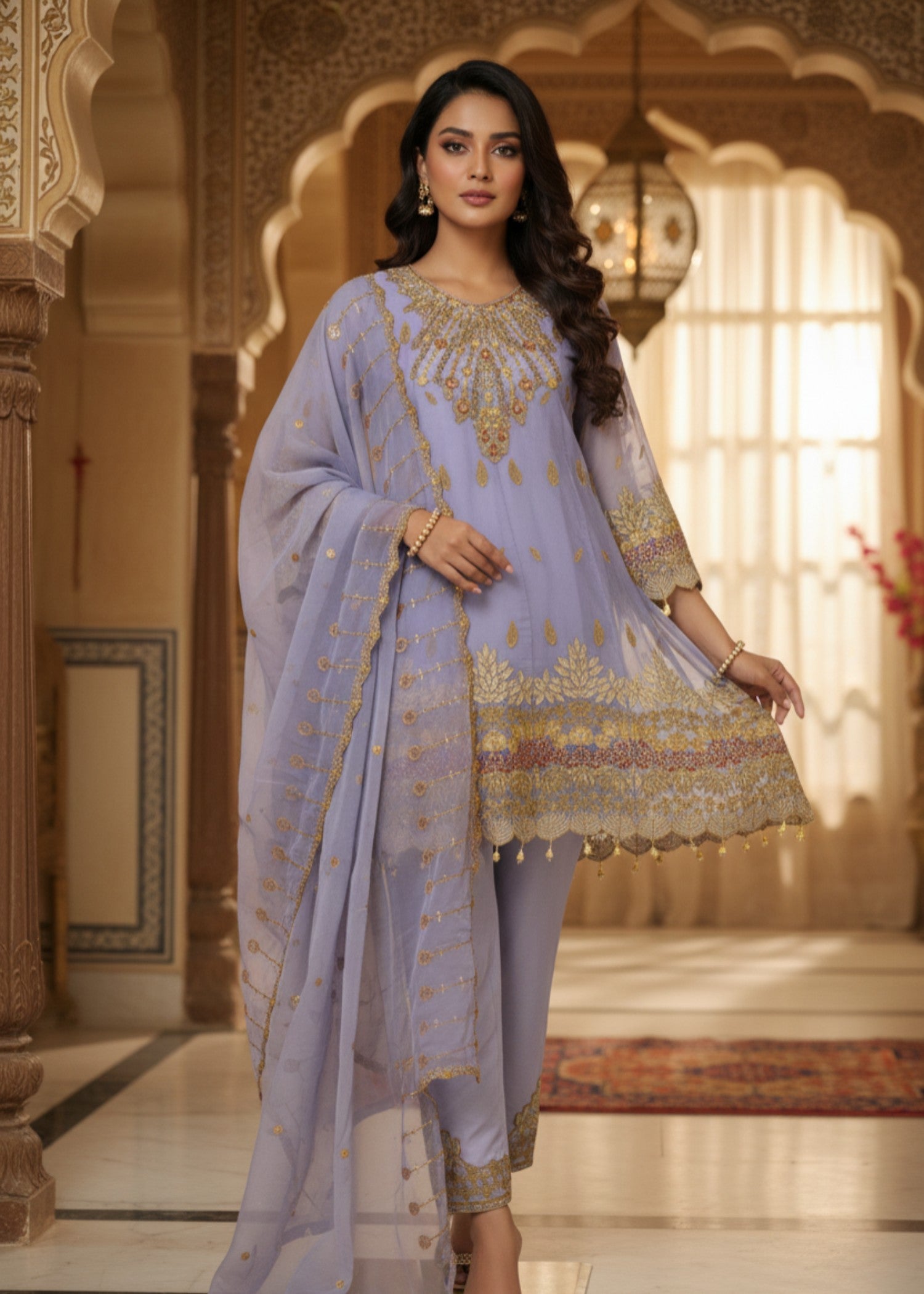 chiffon Short Frock in Purple mountain majesty