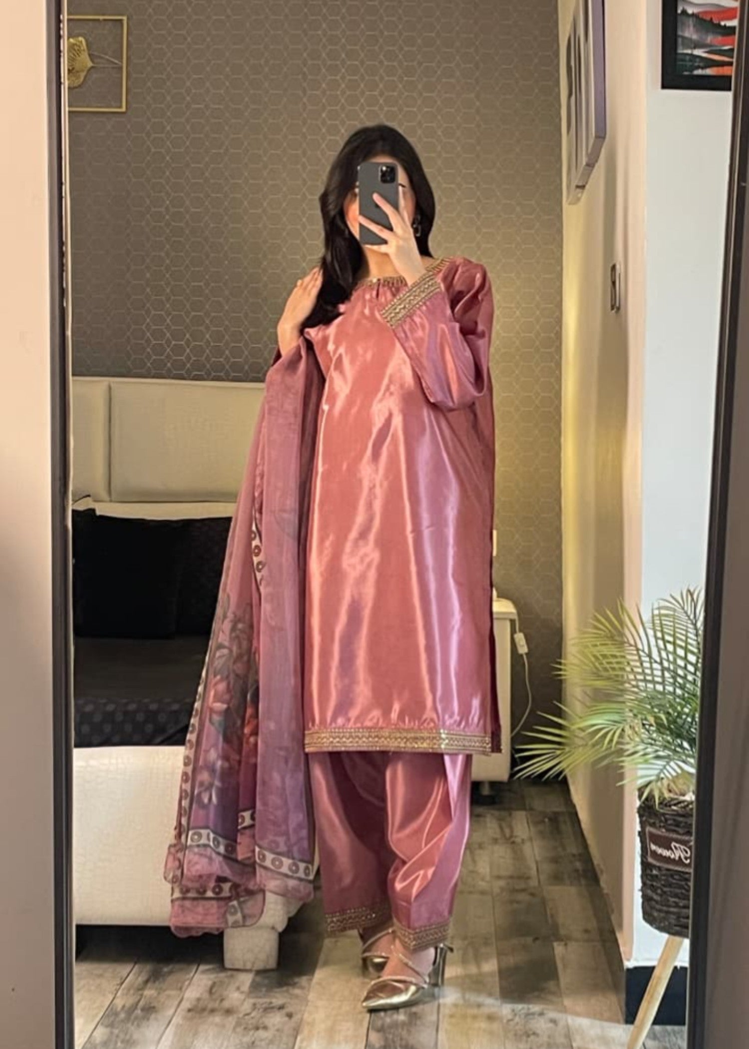 silk Kurta Set in Pink