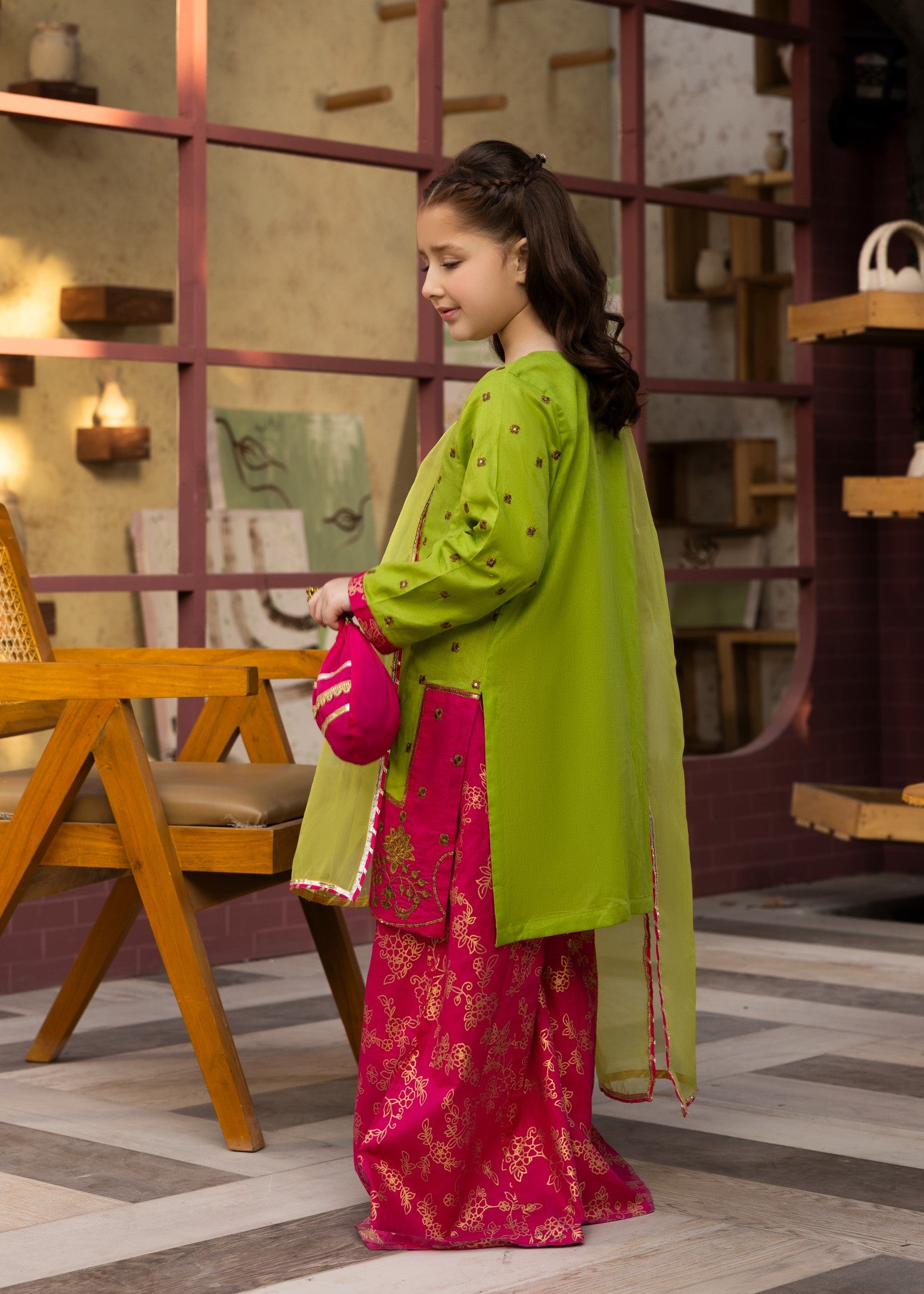 lawn cotton Sharara in Apple green
