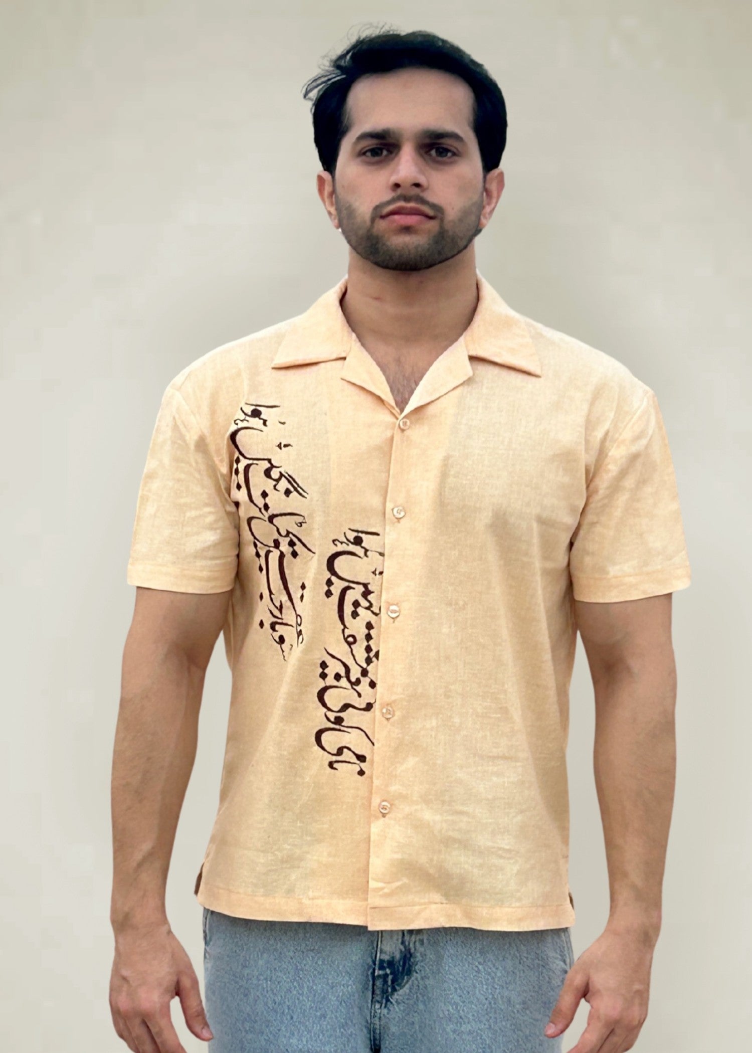 cotton linen Casual Shirt in Peach orange