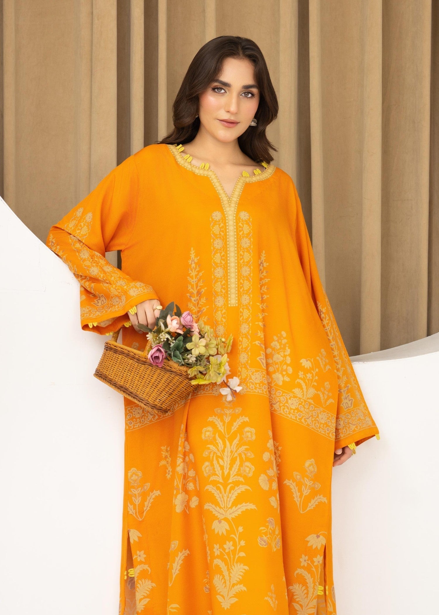 lawn Kaftan in Mustard