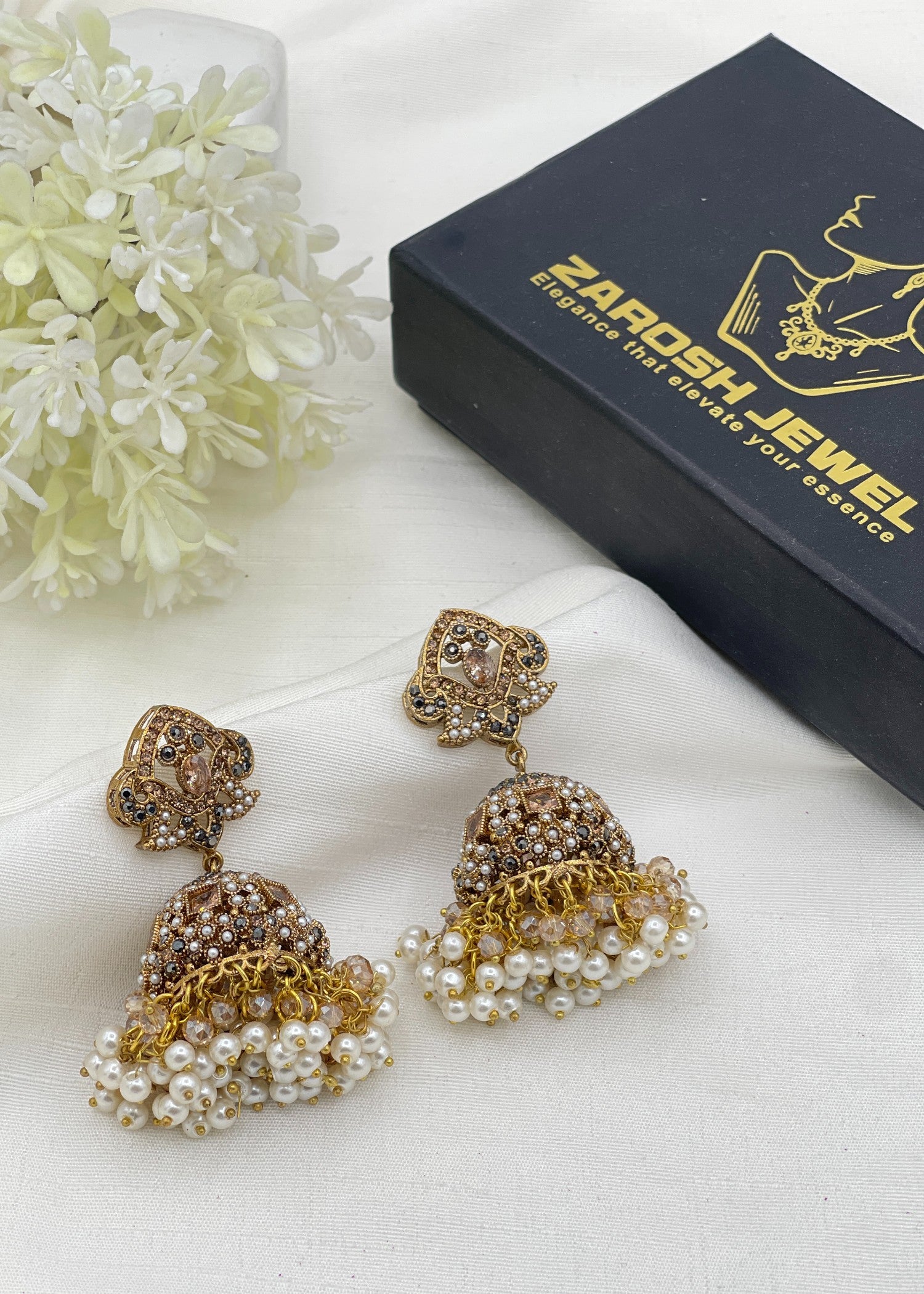 Earrings in Champagne, pearl white Color by - Trendy Women Earrings JWS6962