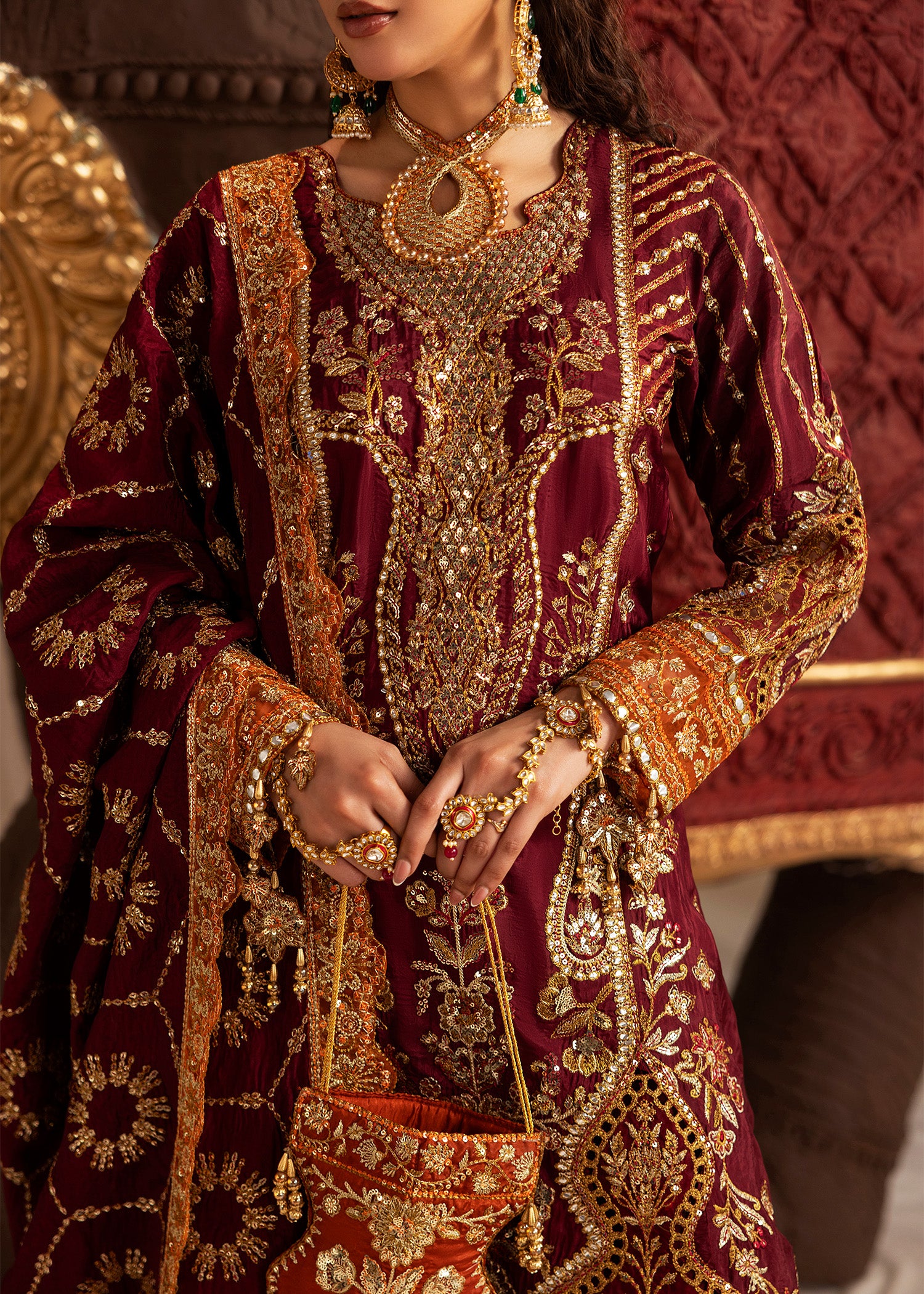 tussar silk Sharara in Maroon