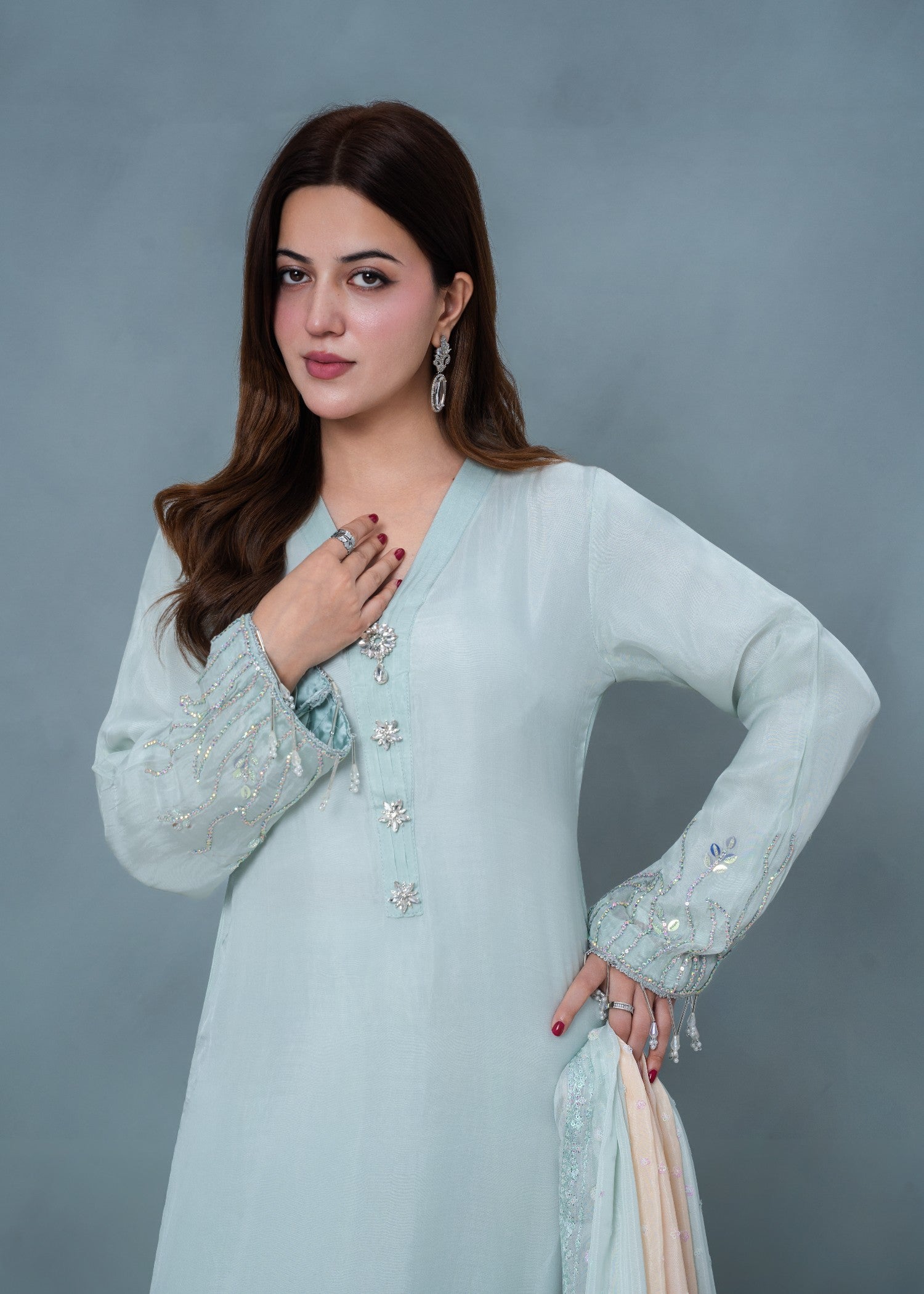 medium silk Kurta Set in Cloud blue