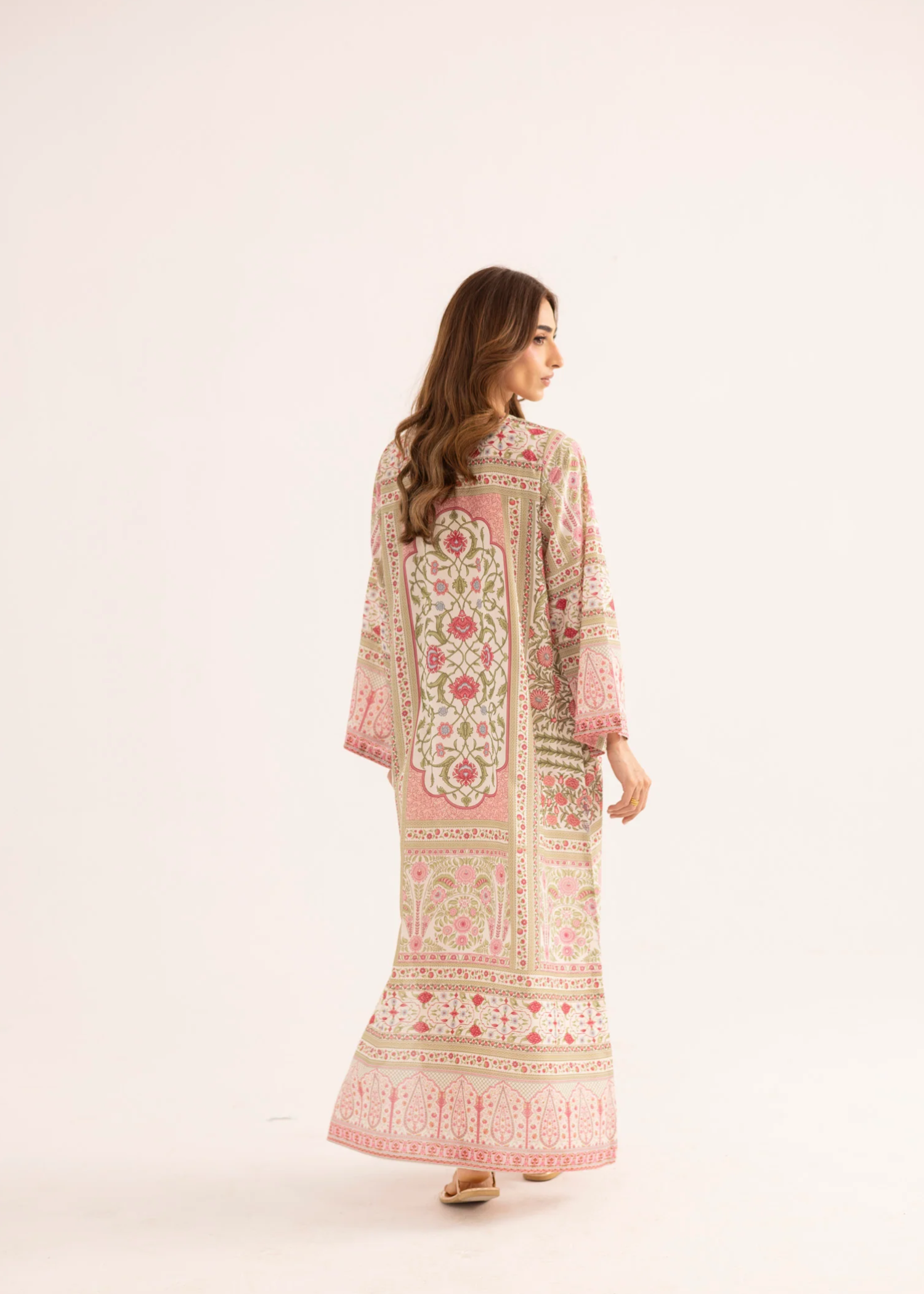 silk finish lawn Kaftan in Peach pink