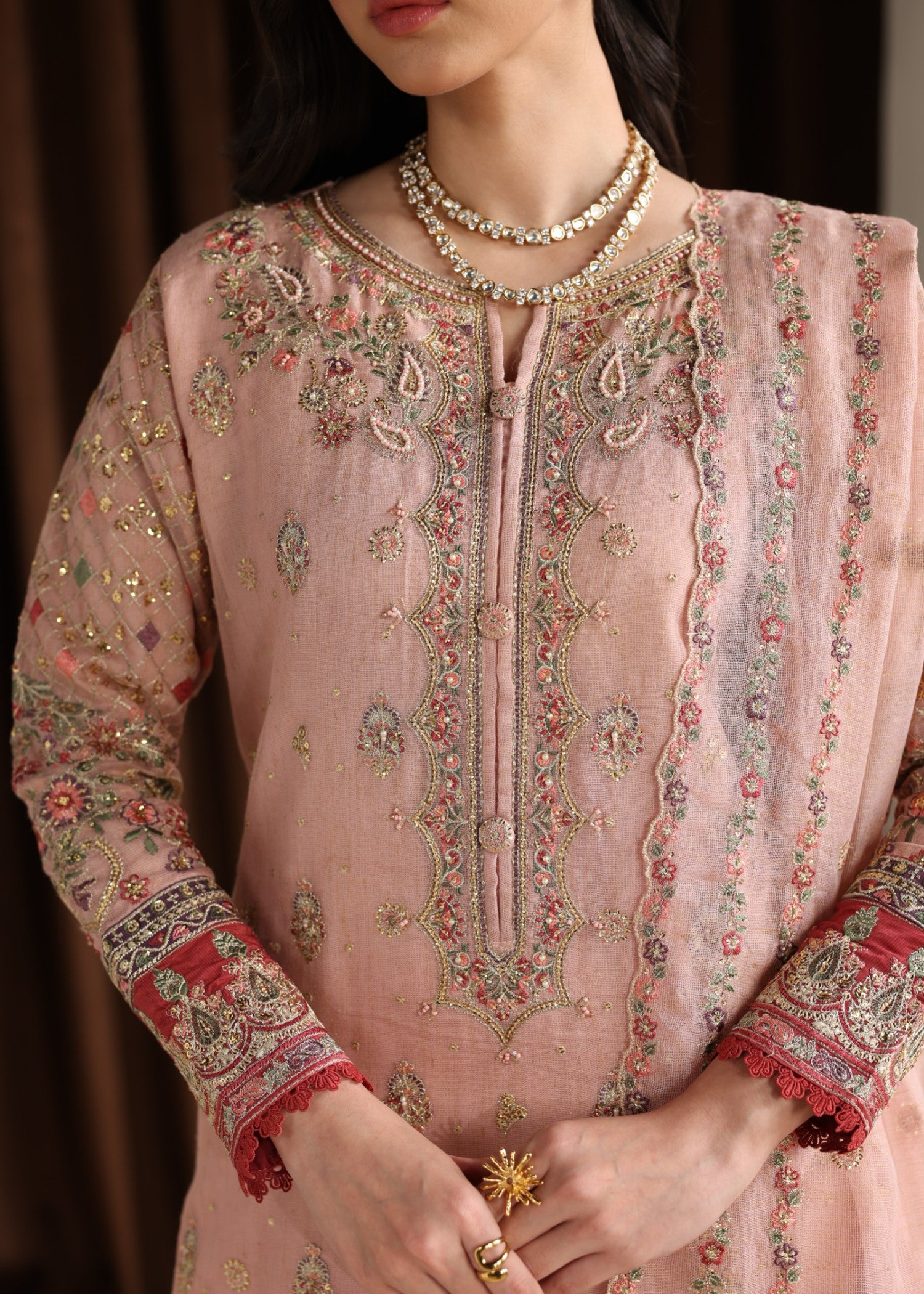 khaddi net Kurta Set in Pink