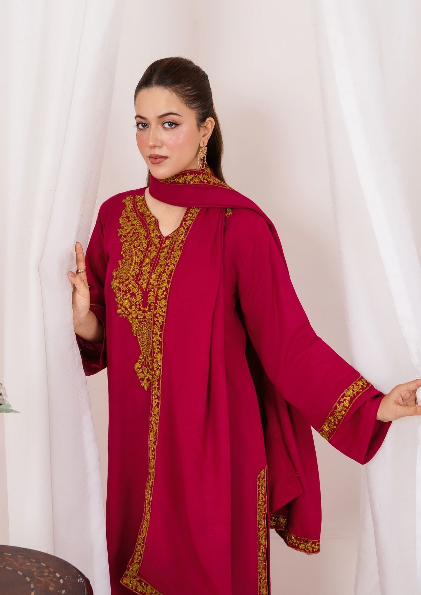 dhanak Kurta Set in Hot pink