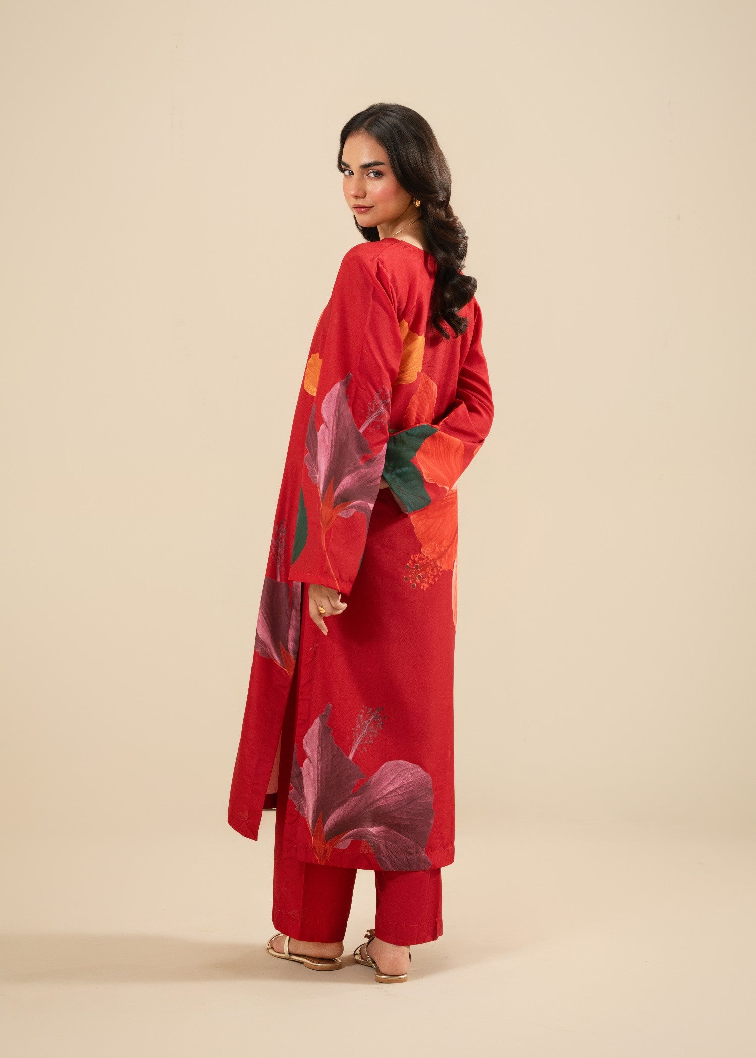korean raw silk Kurta Set in Red