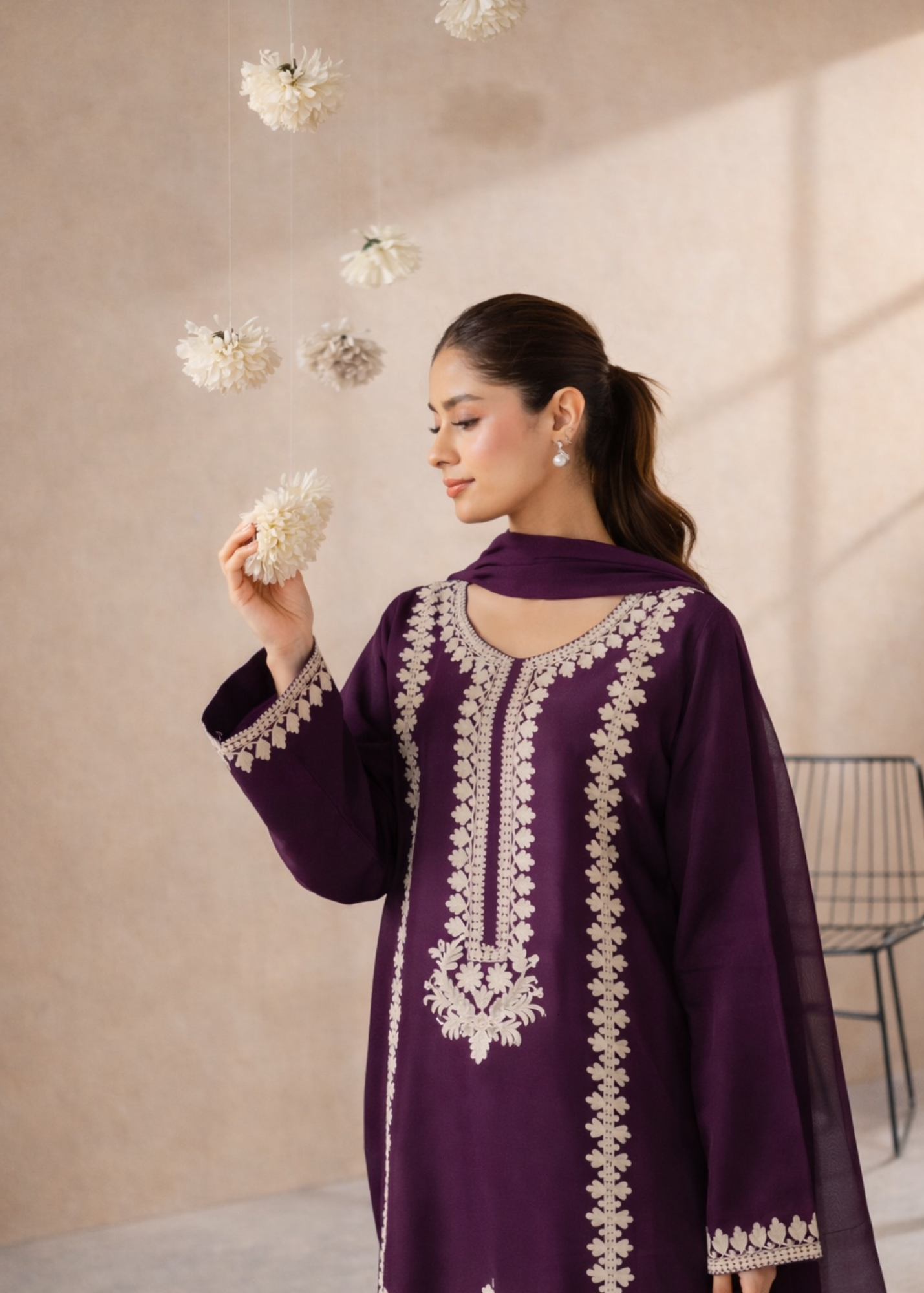 lawn cotton Kurta Set in Plum purple