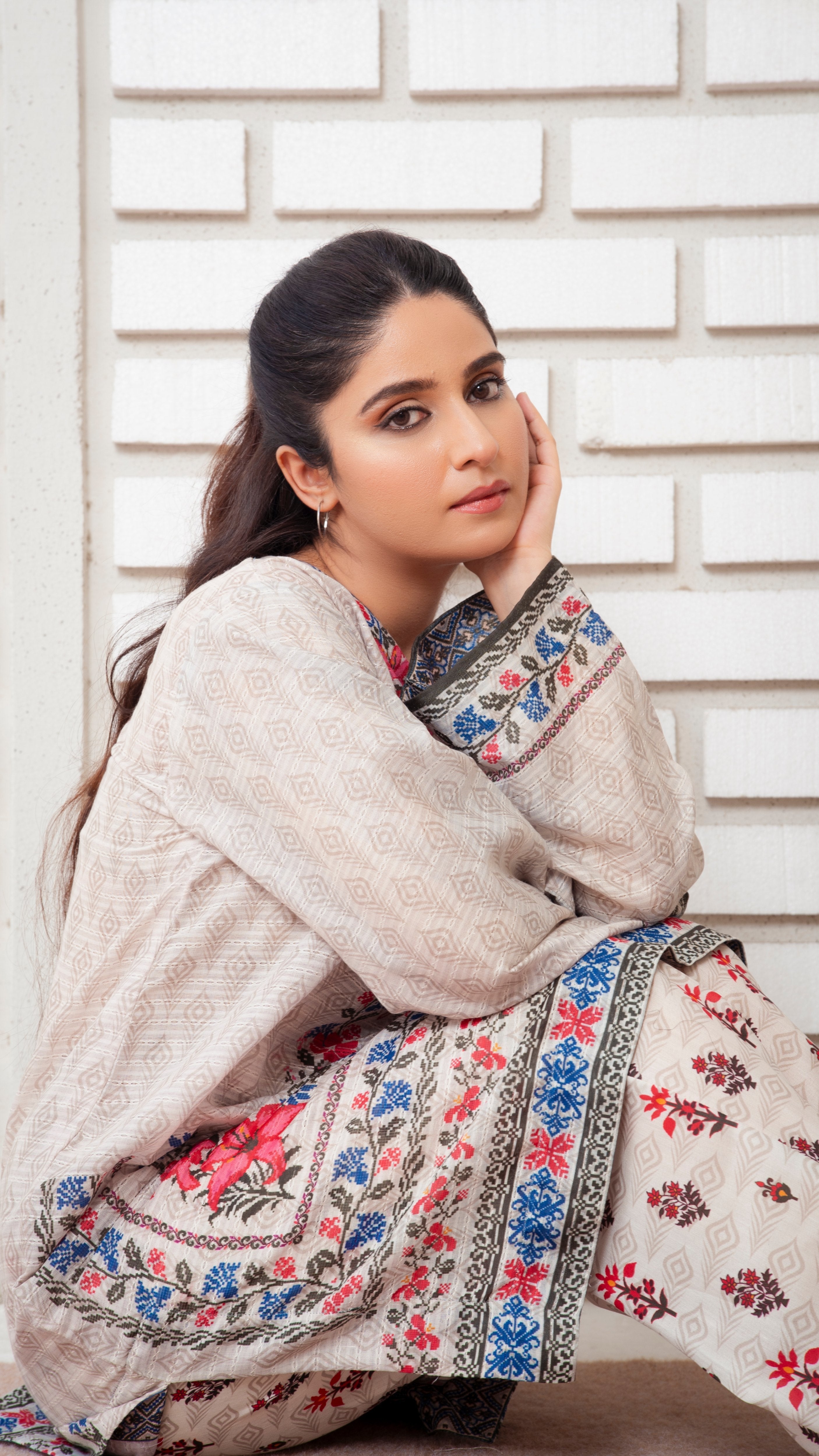 leno kara Kurta Set in Ivory