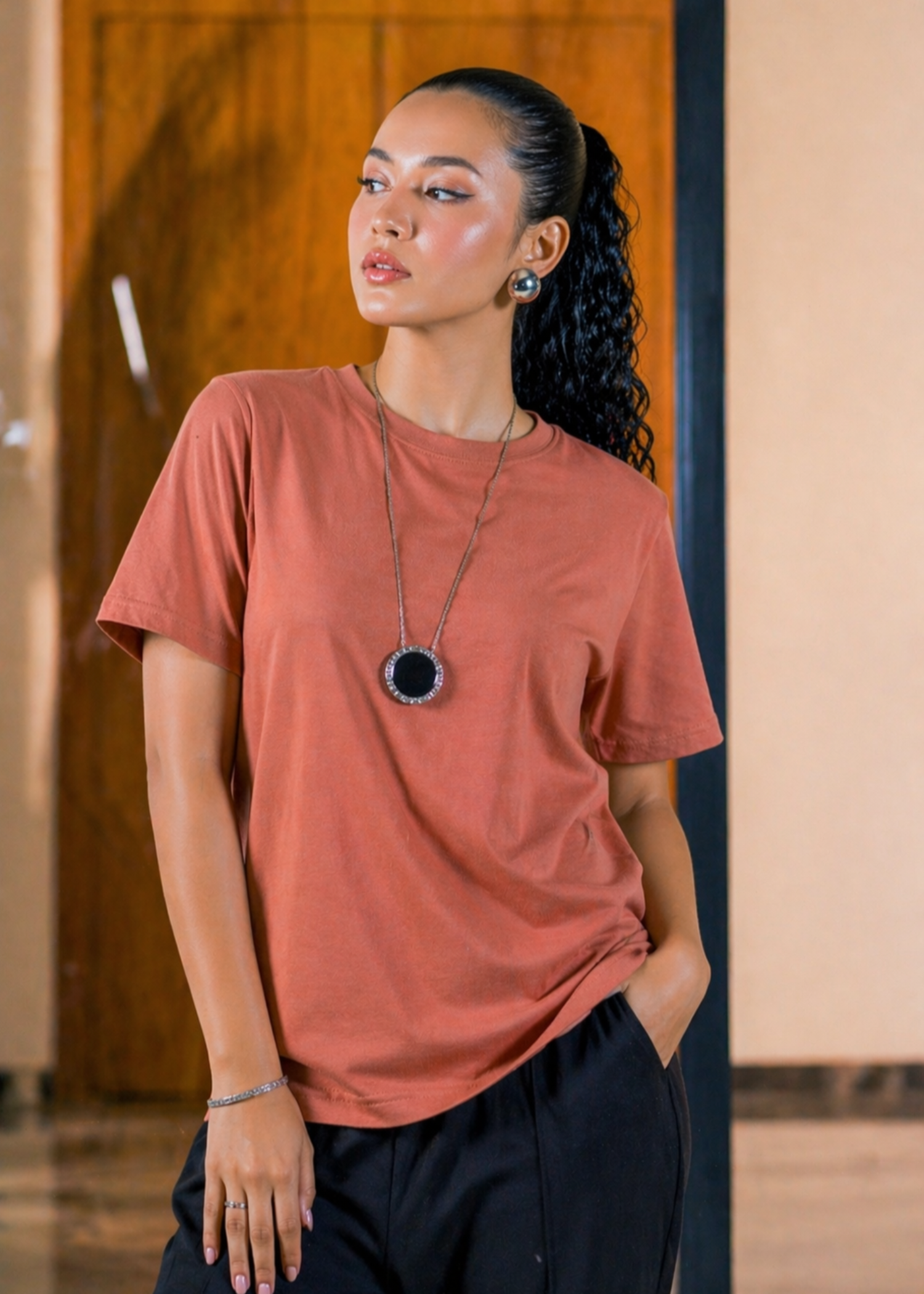 cotton T Shirt in Salmon pink