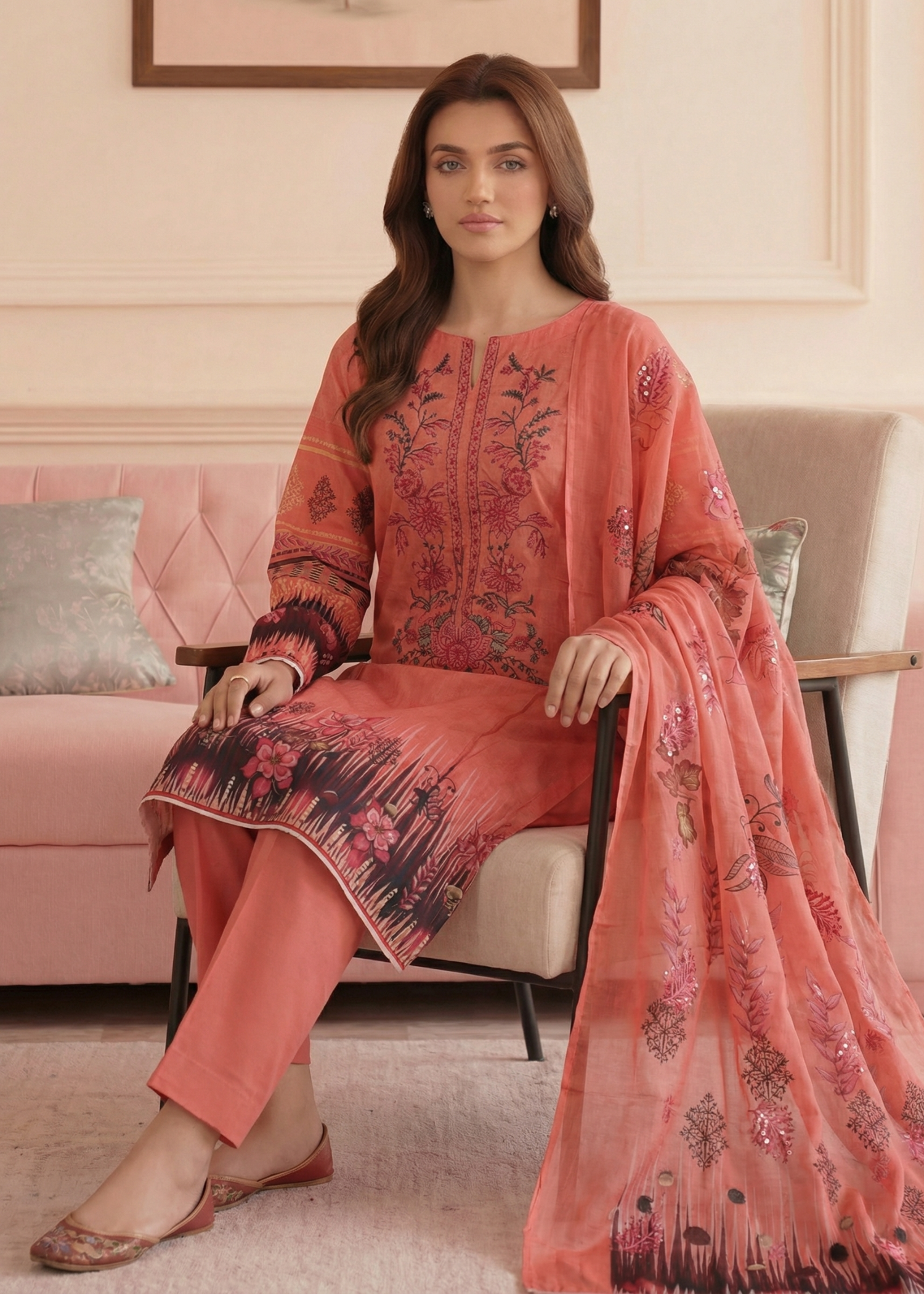 viscose Unstitched in Coral orange