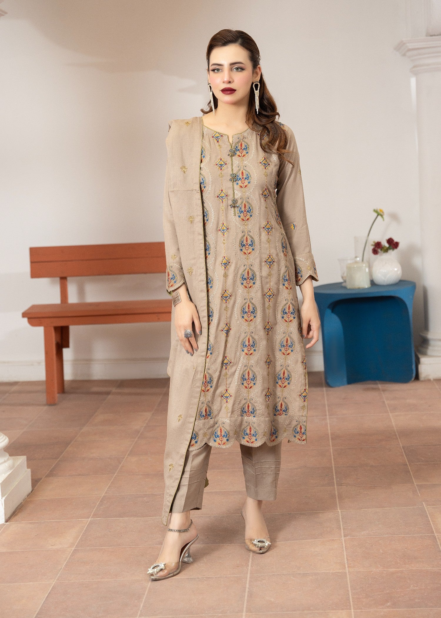 dhanak Kurta Set in Beige
