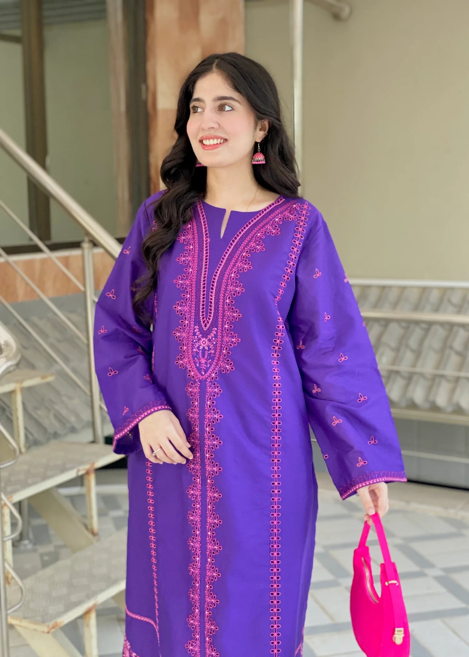 lawn Kurta Set in Electric purple