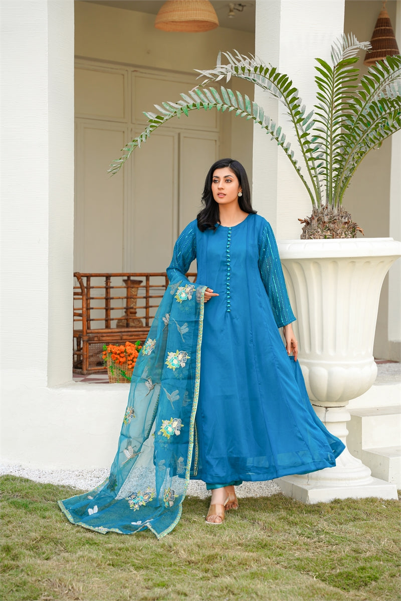 bemberg crinkle chiffon Maxi in Blue