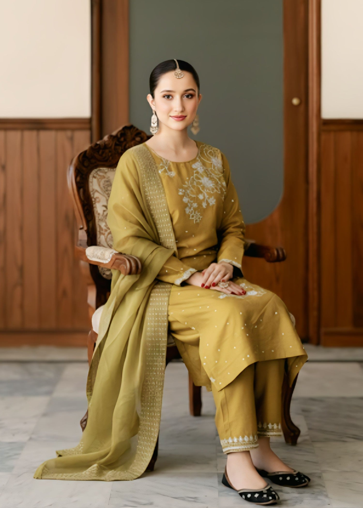 polyester kattan silk Kurta Set in Mustard